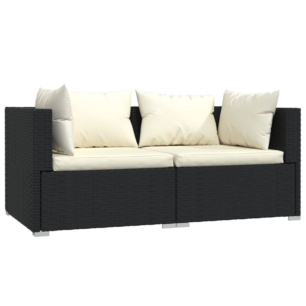 Helloshop26 - Salon de jardin meuble d'extérieur ensemble de mobilier 3 pièces avec coussins noir résine tressée - Imagen 2