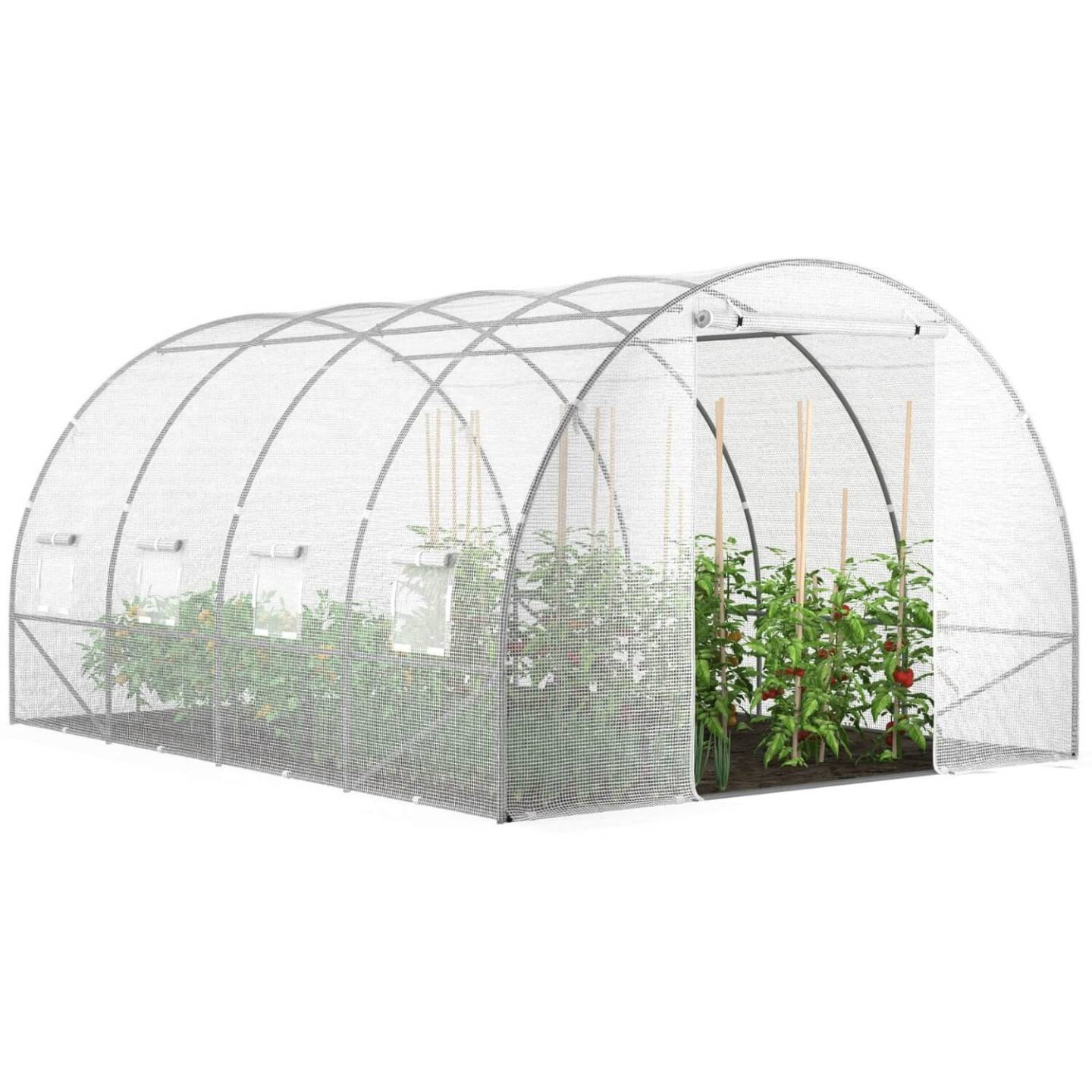 IDMARKET - Serre de jardin tunnel 12m² 4 x 3 x 2 m acier galvanisé + bâche anti-UV avec porte et fenêtres ZEBRA blanche - Image 2