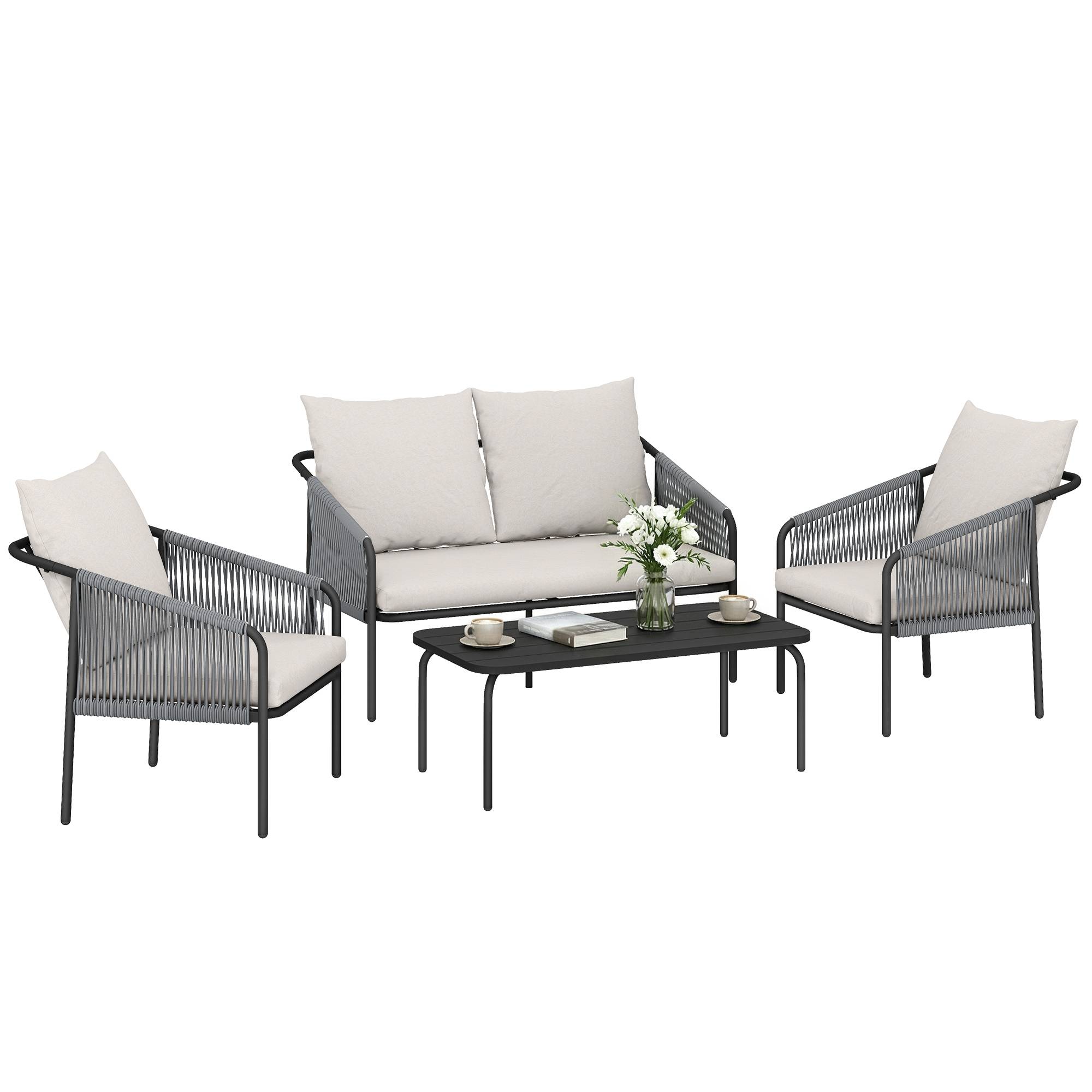 ComfortXL - Salon de Jardin 4 Pièces Résine Tressée Terrasse Extérieur Canapé Fauteuils 118x66x65cm Kaki - ComfortXL Outdoor Living - Image 1