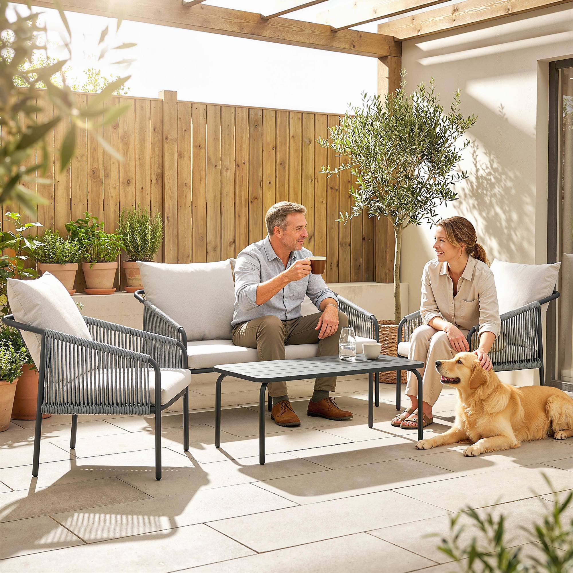 ComfortXL - Salon de Jardin 4 Pièces Résine Tressée Terrasse Extérieur Canapé Fauteuils 118x66x65cm Kaki - ComfortXL Outdoor Living - Image 10