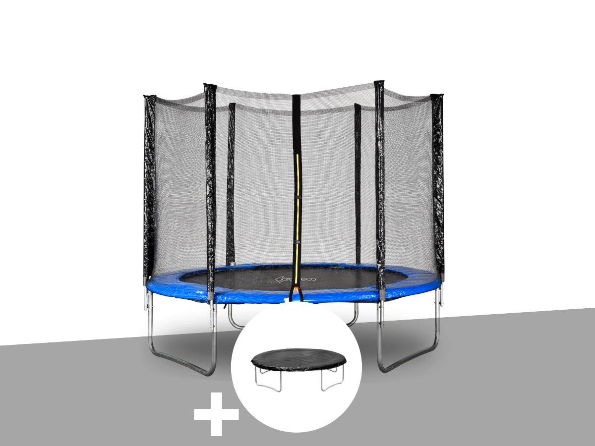 Jardideco - Kit trampoline Jardideco Cronos Ø 3,66 m Bleu + Bâche de protection