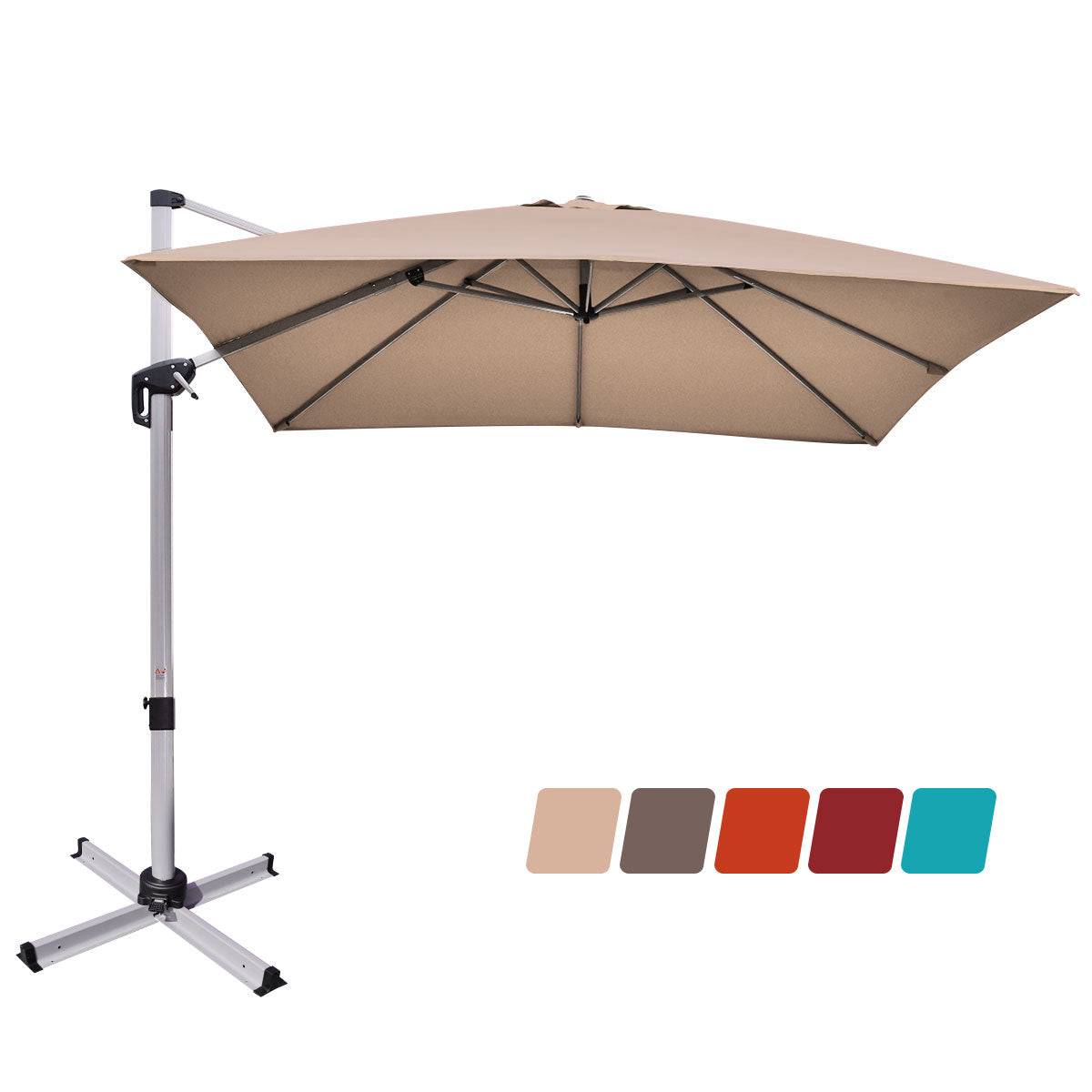Helloshop26 - Parasol déporté carré 3 m avec base en croix poteau en aluminium rotatif à 360° manivelle inclinable 8 baleines brun - Imagen 1
