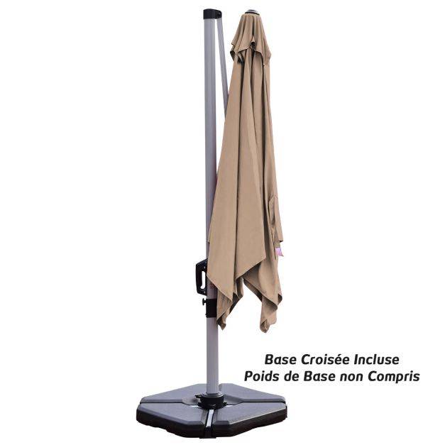 Helloshop26 - Parasol déporté carré 3 m avec base en croix poteau en aluminium rotatif à 360° manivelle inclinable 8 baleines brun - Imagen 3