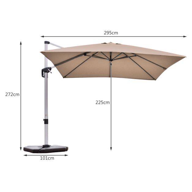 Helloshop26 - Parasol déporté carré 3 m avec base en croix poteau en aluminium rotatif à 360° manivelle inclinable 8 baleines brun - Imagen 6