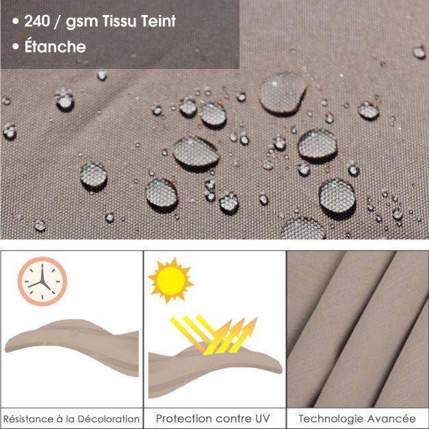 Helloshop26 - Parasol déporté carré 3 m avec base en croix poteau en aluminium rotatif à 360° manivelle inclinable 8 baleines brun - Imagen 5