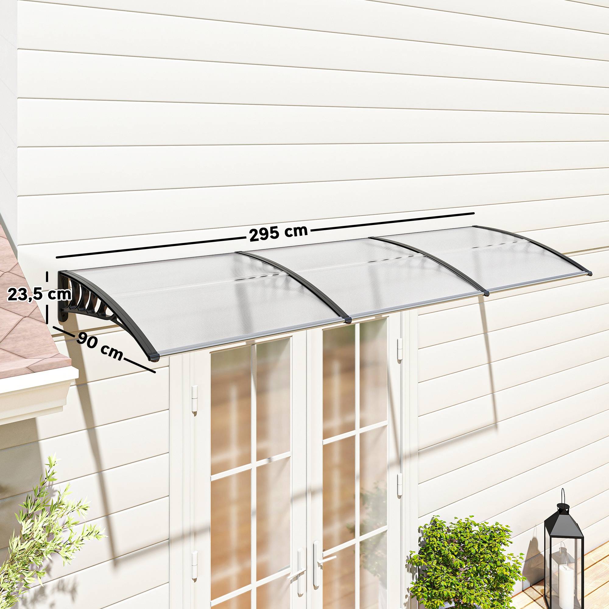 Auvent de porte polycarbonate pour fenêtre protection anti-UV et pluie 295x90cm Blanc - ComfortXL Outdoor Living - Image 5