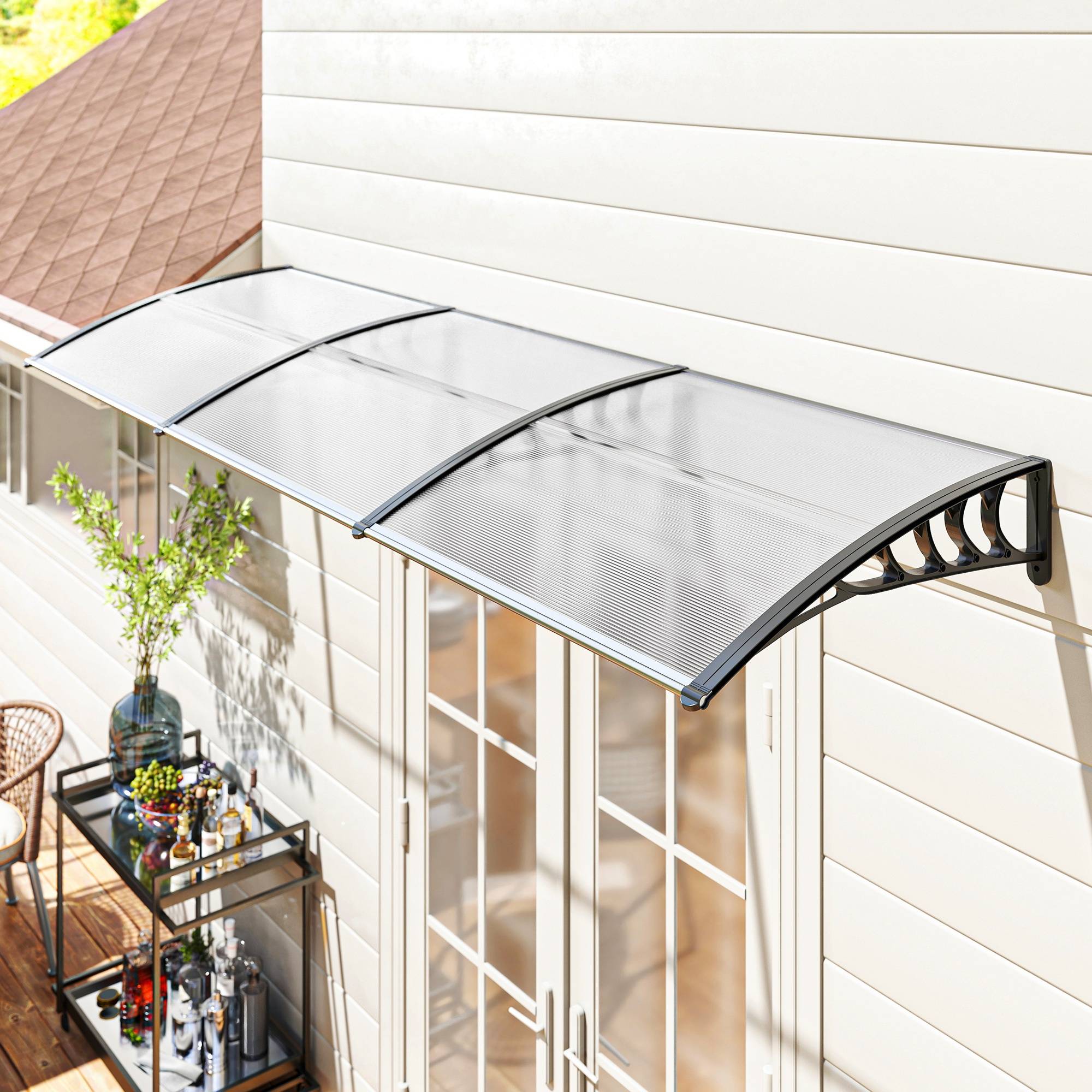 Auvent de porte polycarbonate pour fenêtre protection anti-UV et pluie 295x90cm Blanc - ComfortXL Outdoor Living - Image 3