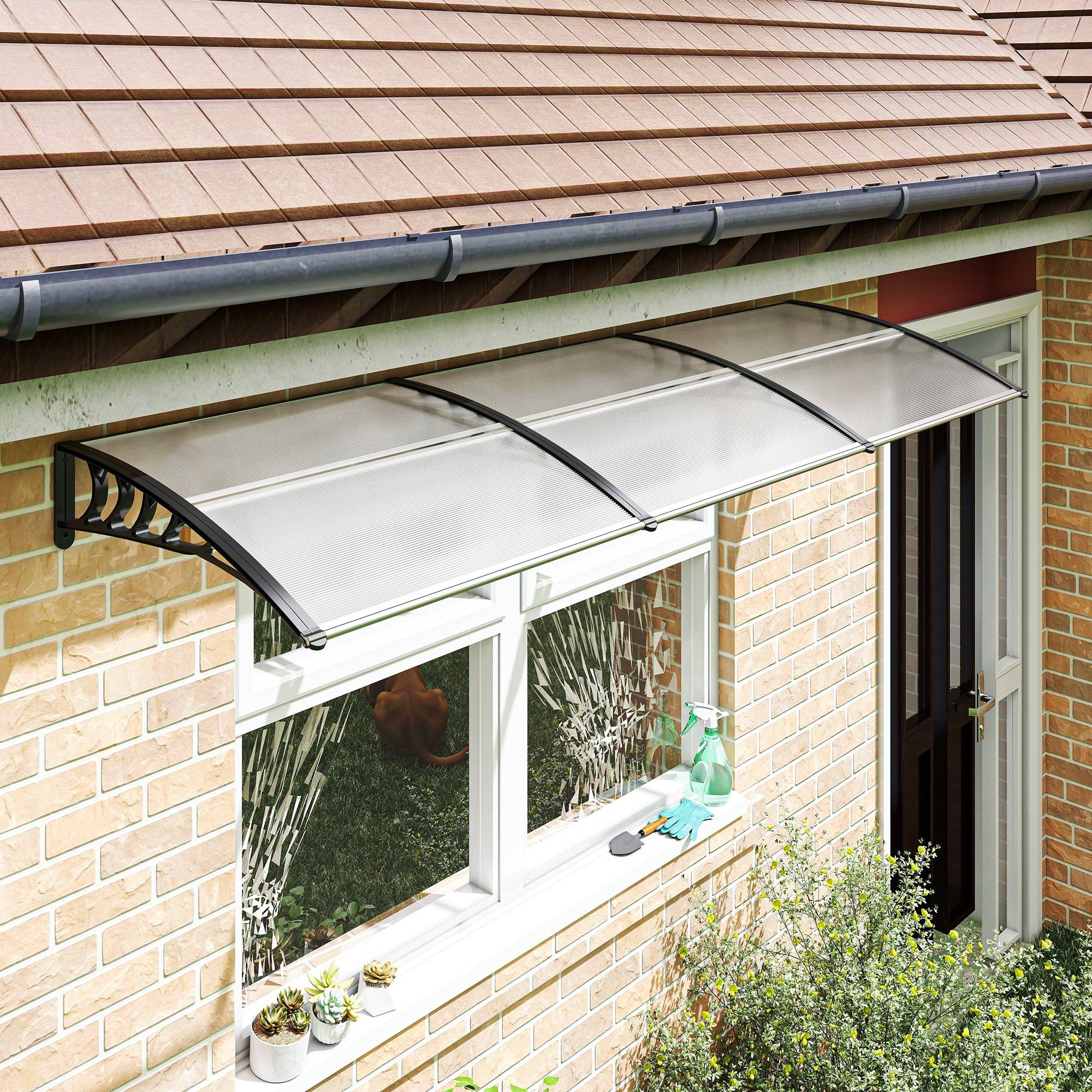 Auvent de porte polycarbonate pour fenêtre protection anti-UV et pluie 295x90cm Blanc - ComfortXL Outdoor Living - Image 4