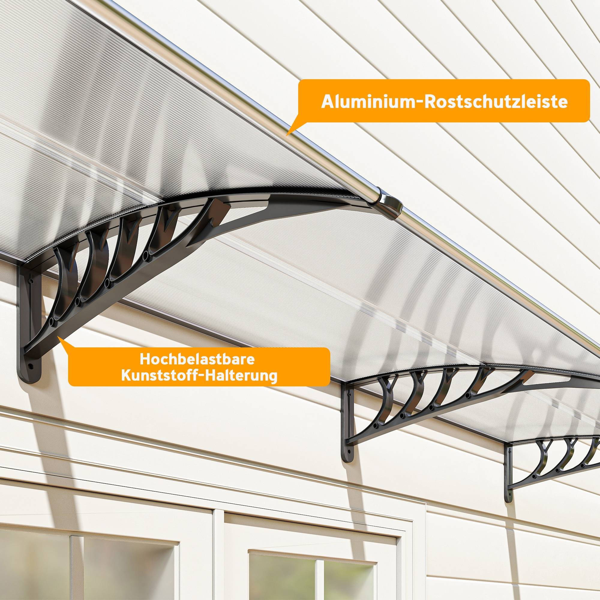 Auvent de porte polycarbonate pour fenêtre protection anti-UV et pluie 295x90cm Blanc - ComfortXL Outdoor Living - Image 10