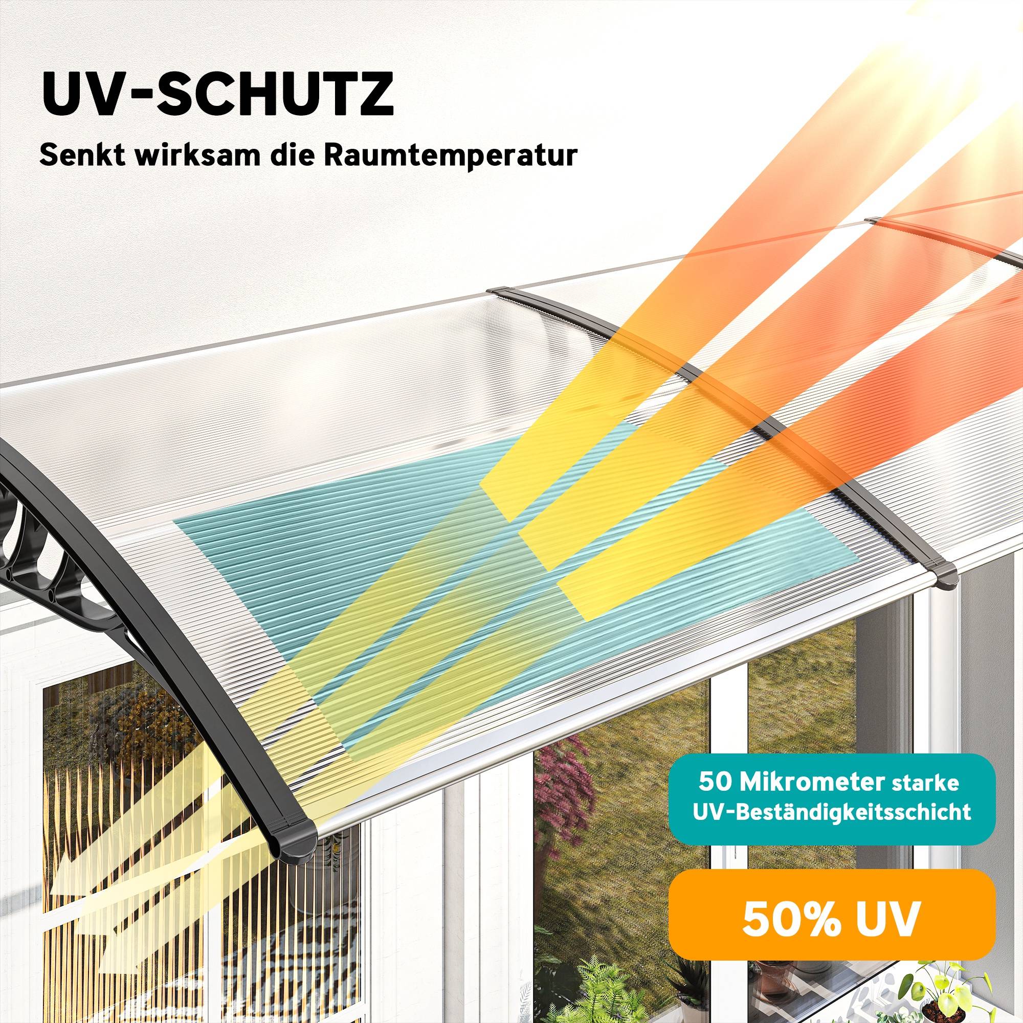 Auvent de porte polycarbonate pour fenêtre protection anti-UV et pluie 295x90cm Blanc - ComfortXL Outdoor Living - Image 6