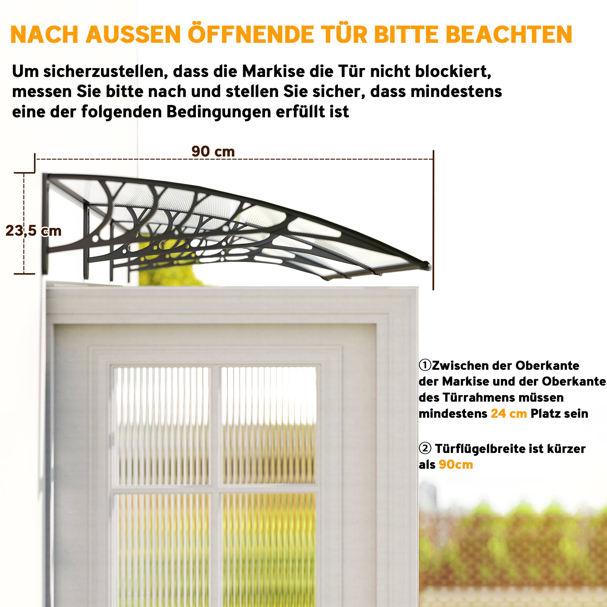 Auvent de porte polycarbonate pour fenêtre protection anti-UV et pluie 295x90cm Blanc - ComfortXL Outdoor Living - Image 9