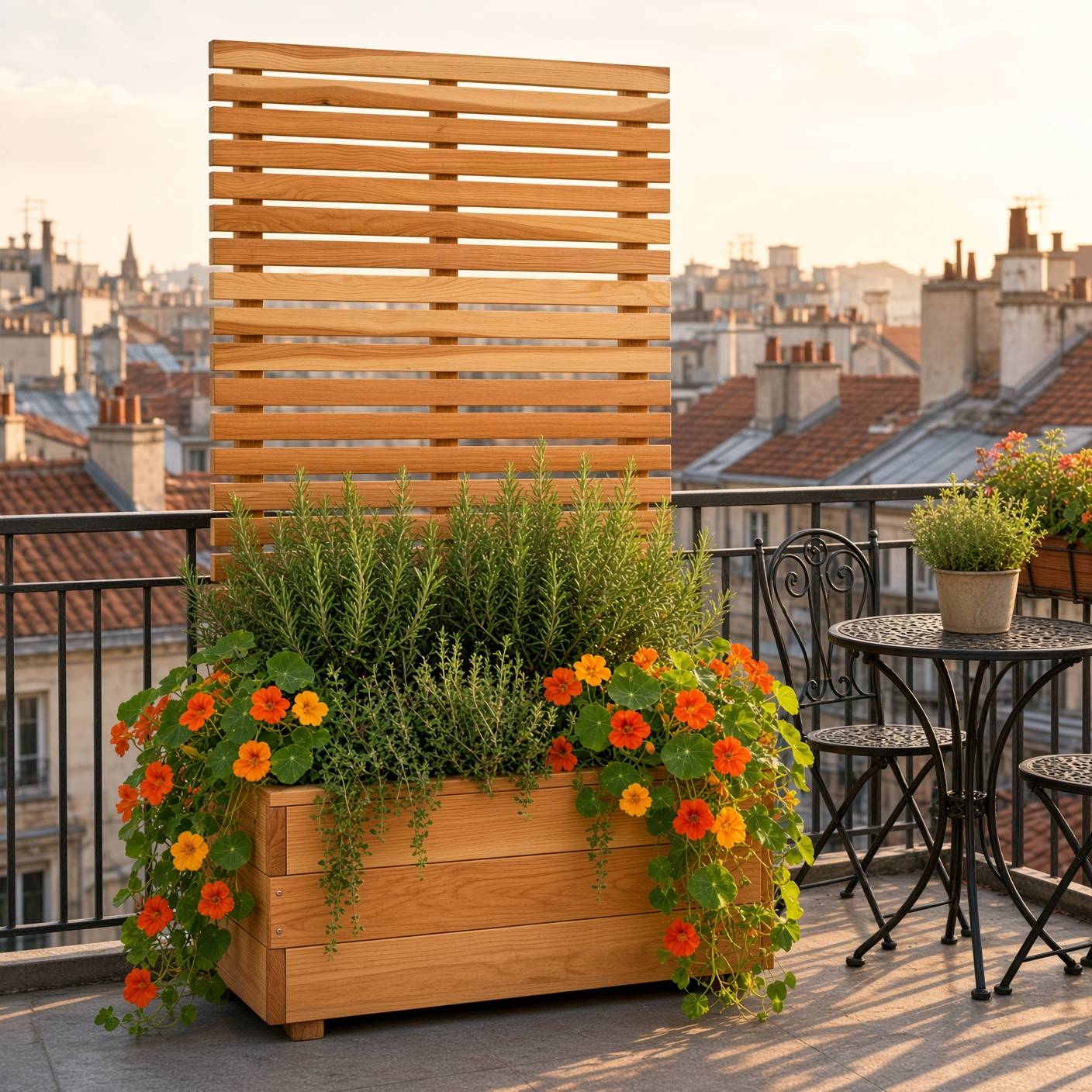 Jardinière brise-vue en mélèze « Horizon » H 117 x L 59 x P 43 cm – bac de plantation et panneau à lames horizontales – kit - Image 2