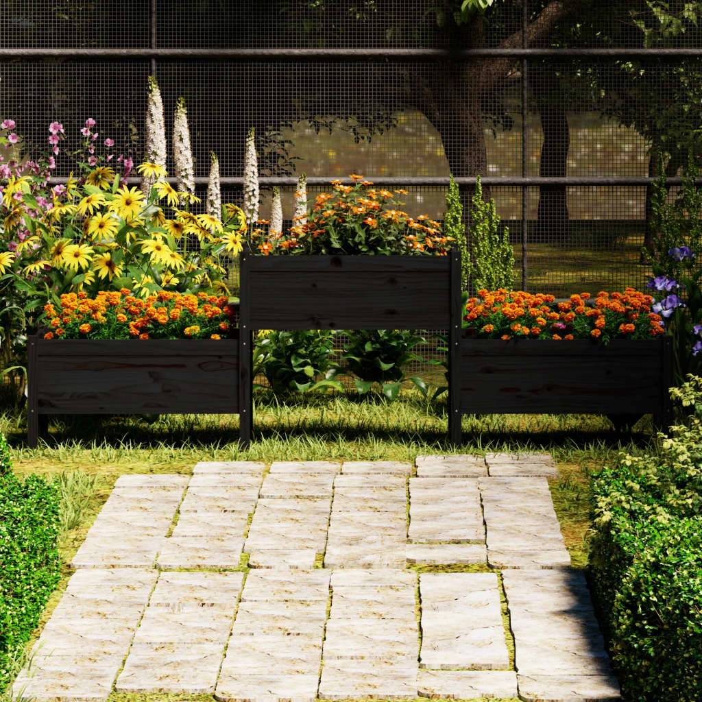 Maison Chic - Jardinière, Bac à fleurs, Pot de fleurs Noir 245,5x44x75 cm Bois massif de pin - Imagen 2
