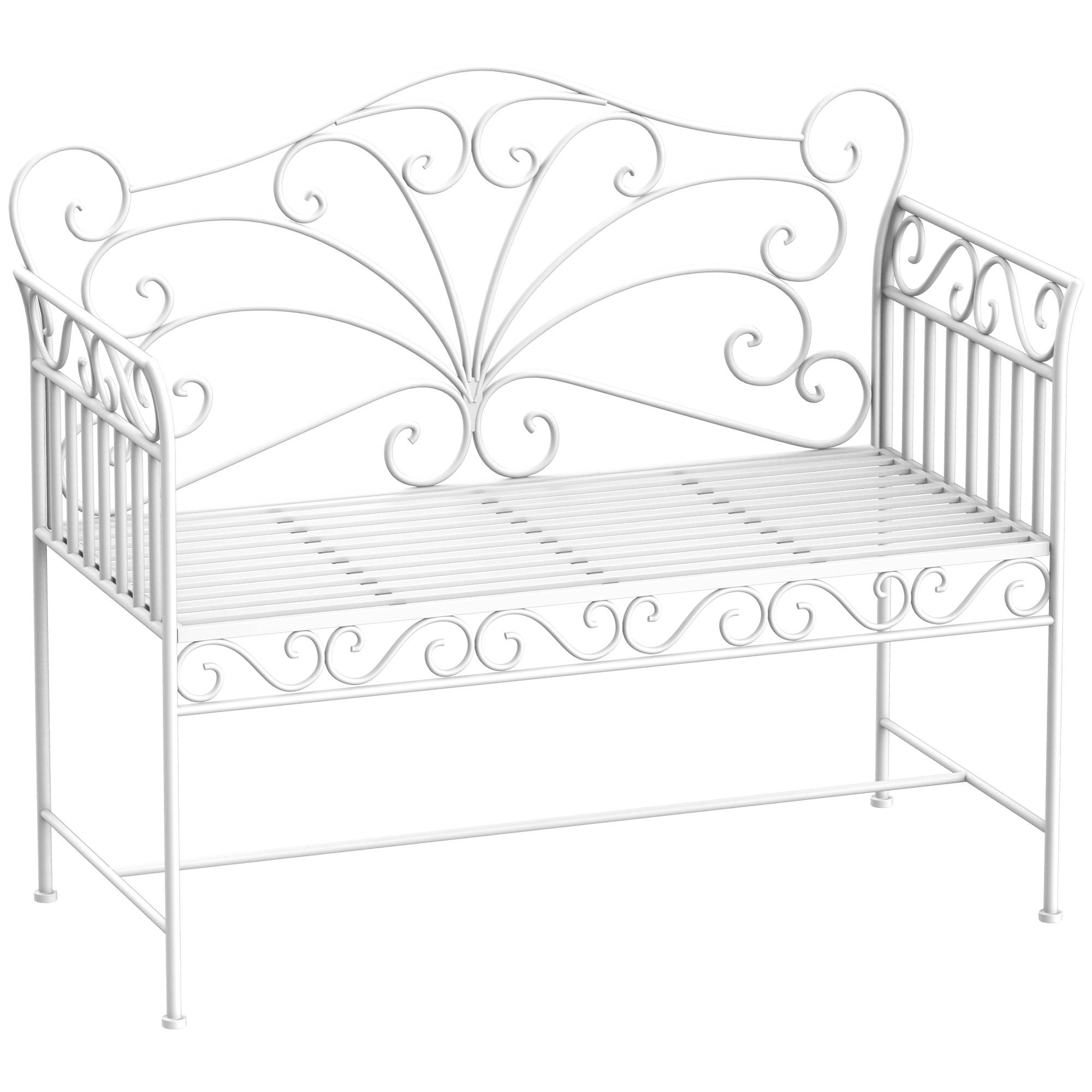 Banc de jardin robuste 2 places, banc de parc antirouille, mobilier de jardin, 111 x 50 x 98 cm, blanc - Image 1