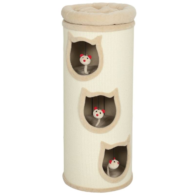 PANGIVO - Tonneau griffoir pour chat sisal et polyester blanc crème 38 x 38 x 96 cm - PANGIVO - Image 1
