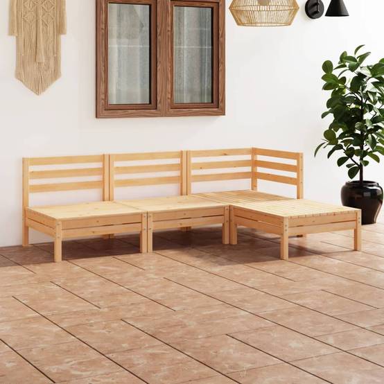 Salon de Jardin Modulaire 4 Pièces Bois de Pin Massif Canapé 3 Places et Repose-Pieds Design Palette Brun – ComfortXL Outdoor Living - Image 1