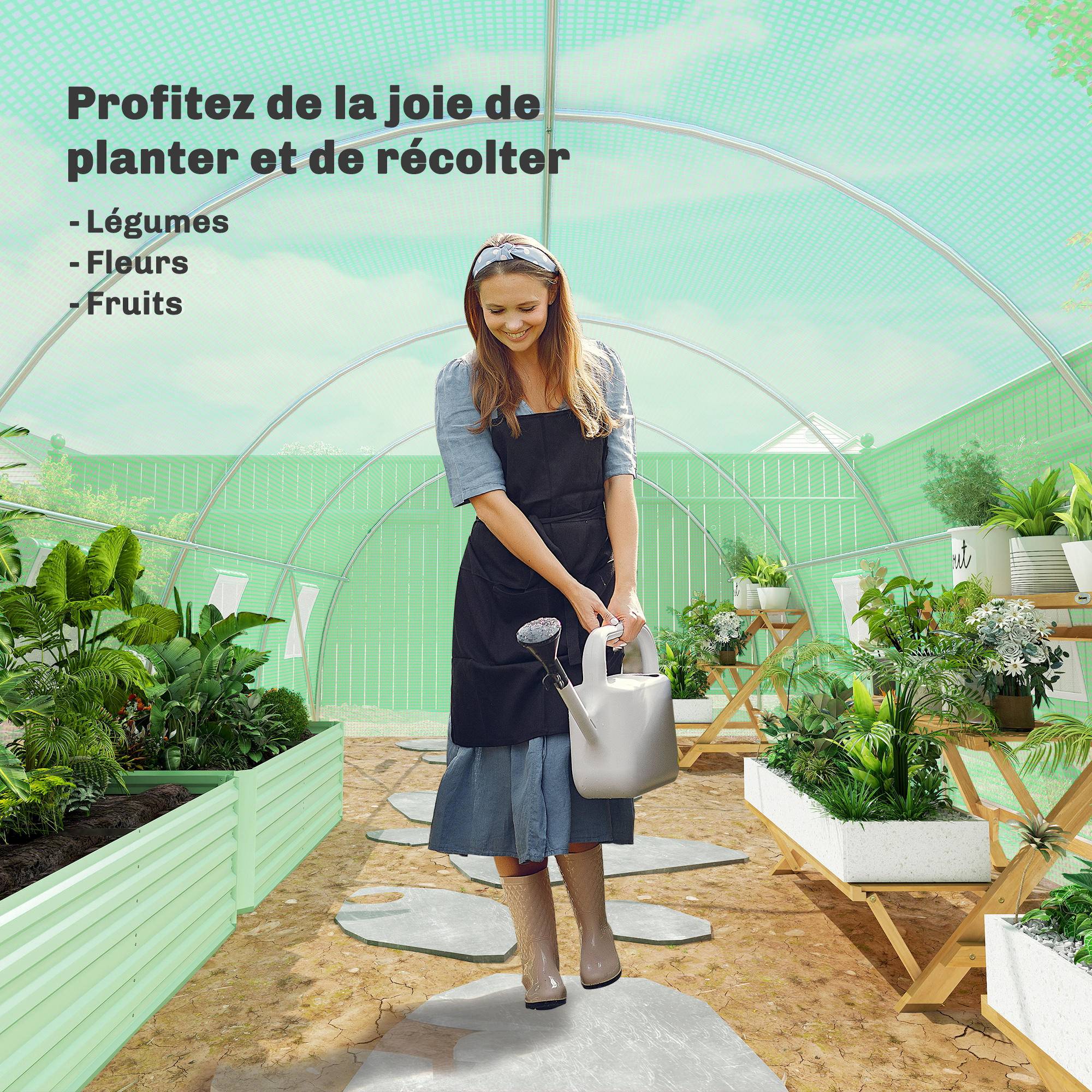 Outsunny - Serre de jardin tunnel 18 m² 8 fenêtres porte zippée châssis acier galvanisé bâche PE - PE - 6x3x2m - vert - Outsunny - Image 6