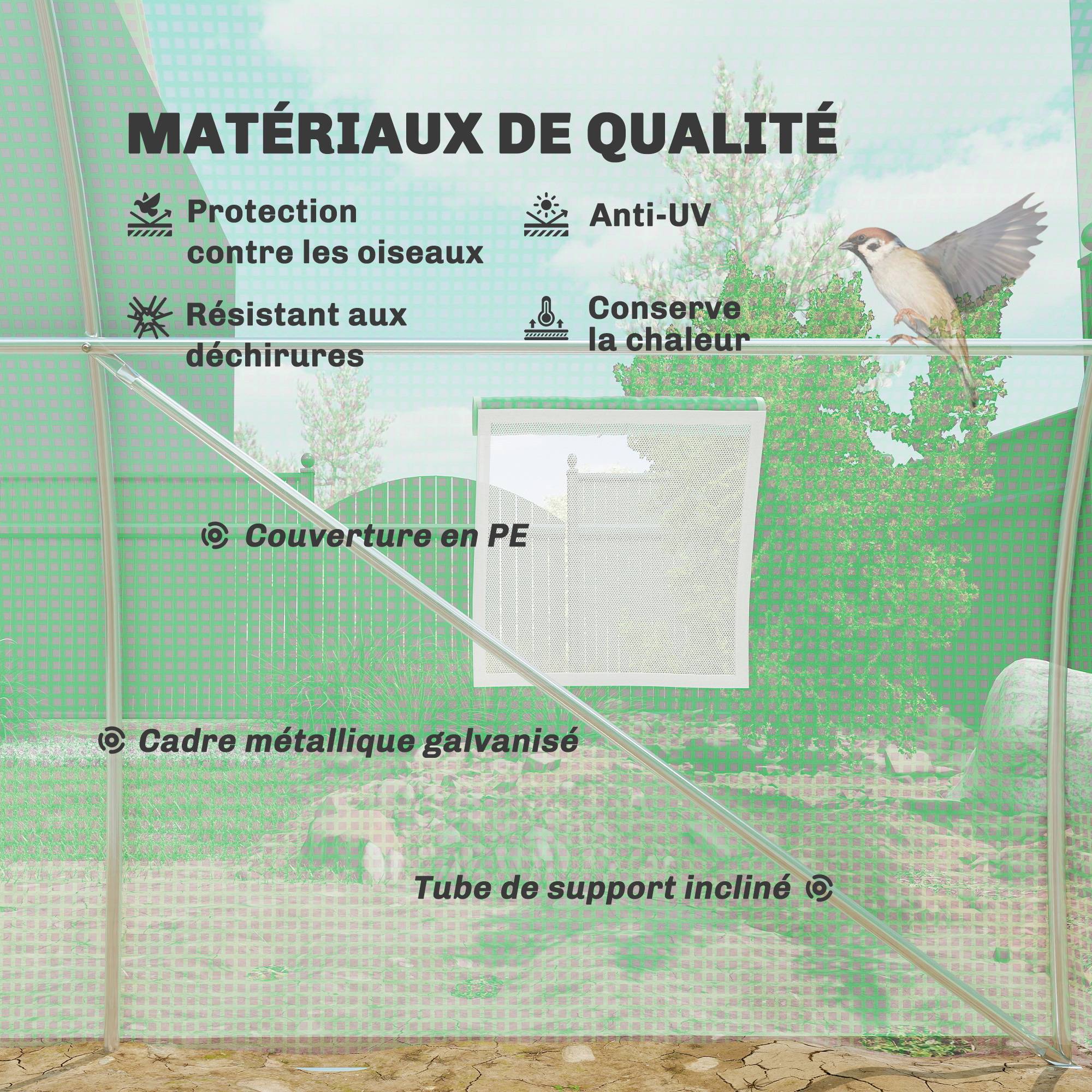 Outsunny - Serre de jardin tunnel 18 m² 8 fenêtres porte zippée châssis acier galvanisé bâche PE - PE - 6x3x2m - vert - Outsunny - Image 4