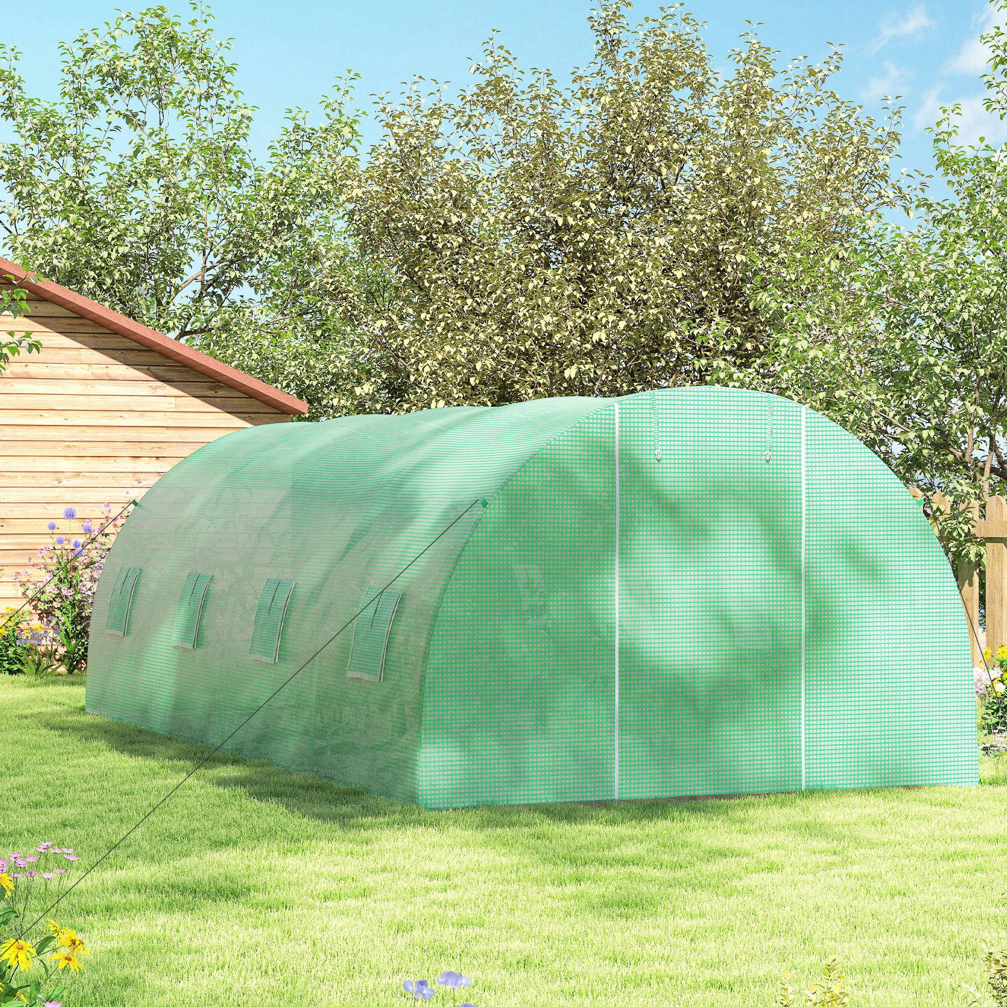 Outsunny - Serre de jardin tunnel 18 m² 8 fenêtres porte zippée châssis acier galvanisé bâche PE - PE - 6x3x2m - vert - Outsunny - Image 2