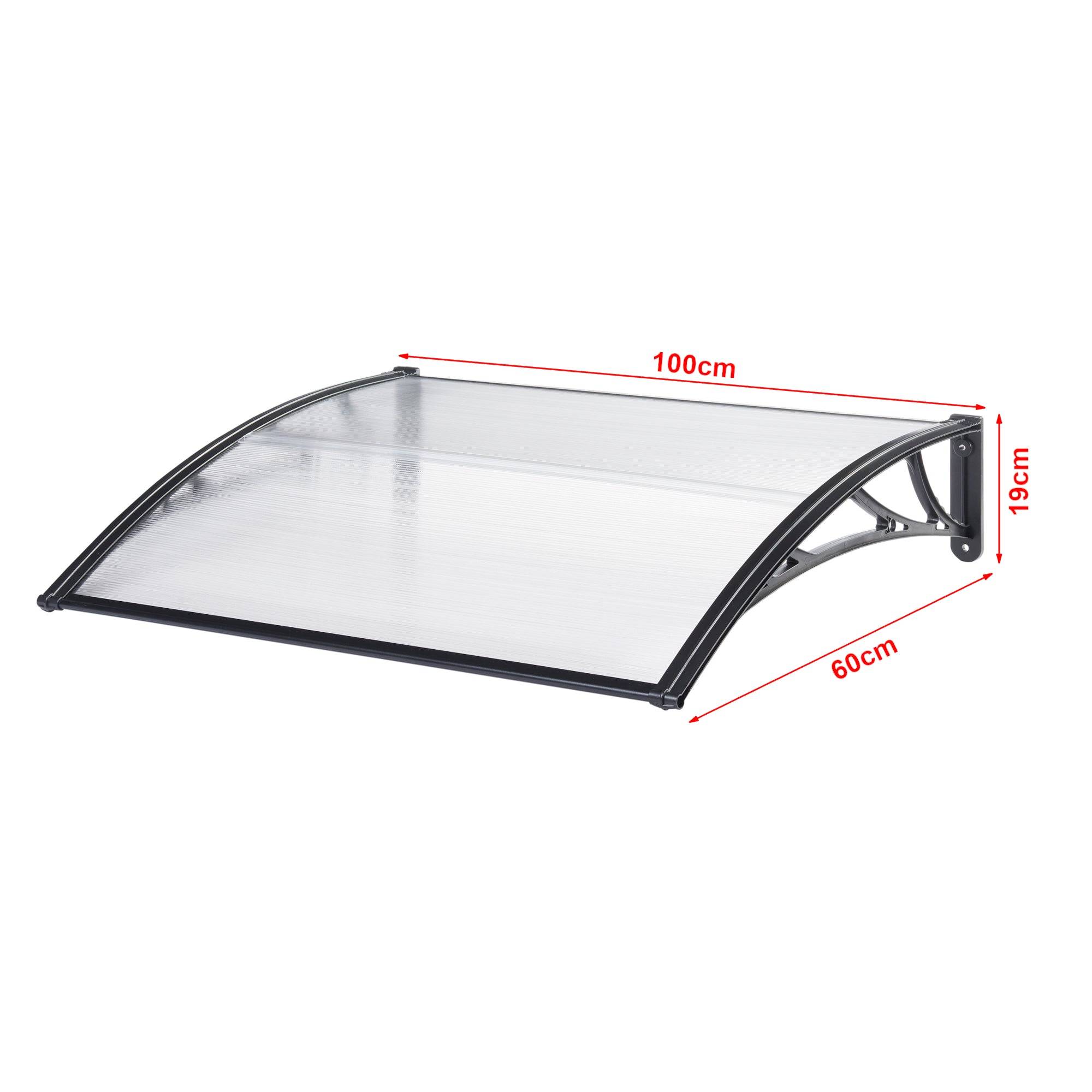 Helloshop26 - Auvent de porte d'entrée design marquise d'accueil résistante aux intempéries 100 x 60 cm noir transparent - Imagen 2