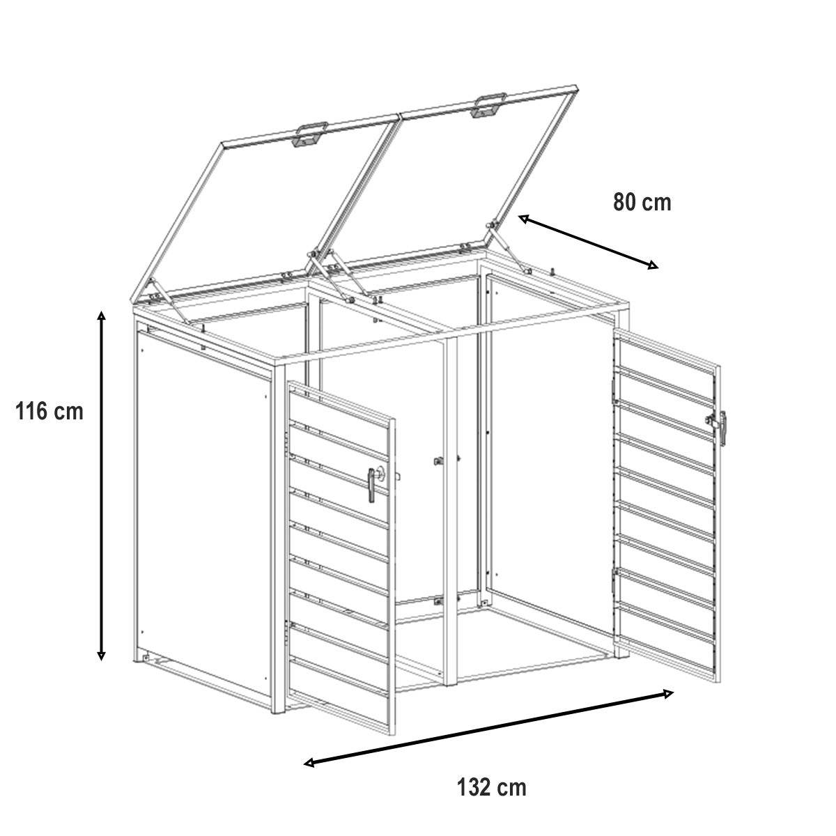 Trigano Jardin - Abri cache poubelle double - 2x 240L - anthracite/ imitation bois en acier - Image 3