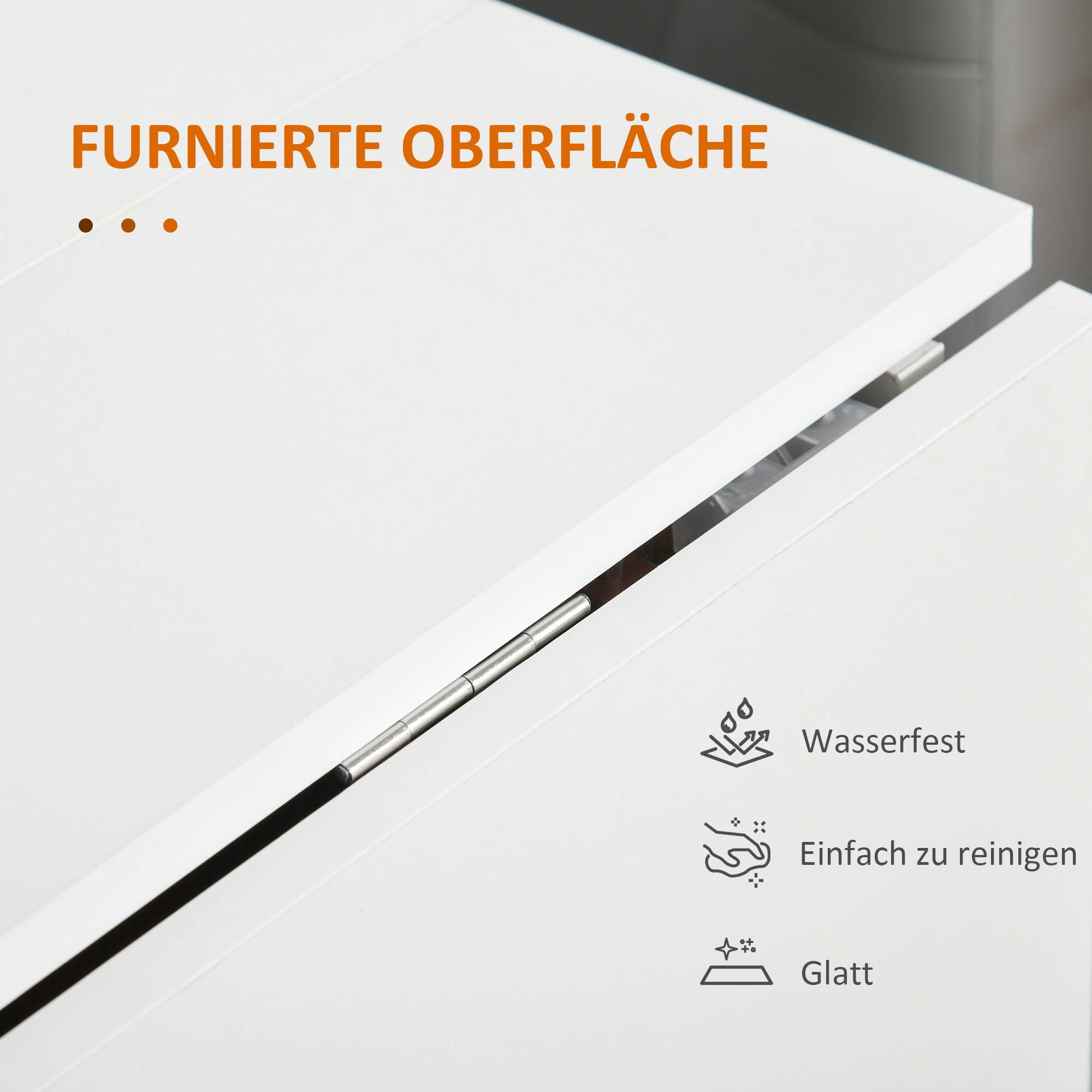 Table de salle à manger extensible, mobile, design moderne, 120 cm x 80 cm x 73 cm, teck et blanc - Image 7