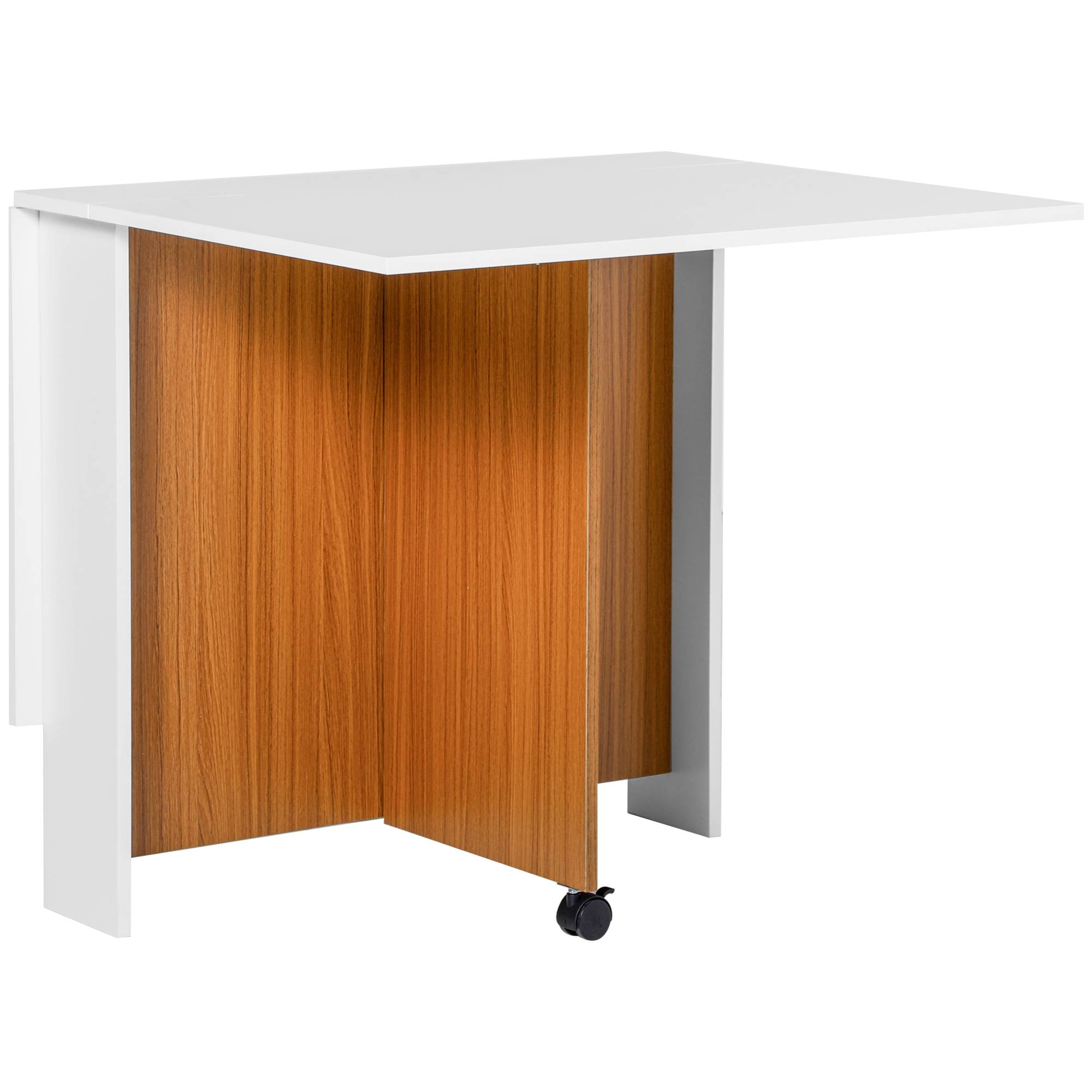 Table de salle à manger extensible, mobile, design moderne, 120 cm x 80 cm x 73 cm, teck et blanc - Image 1