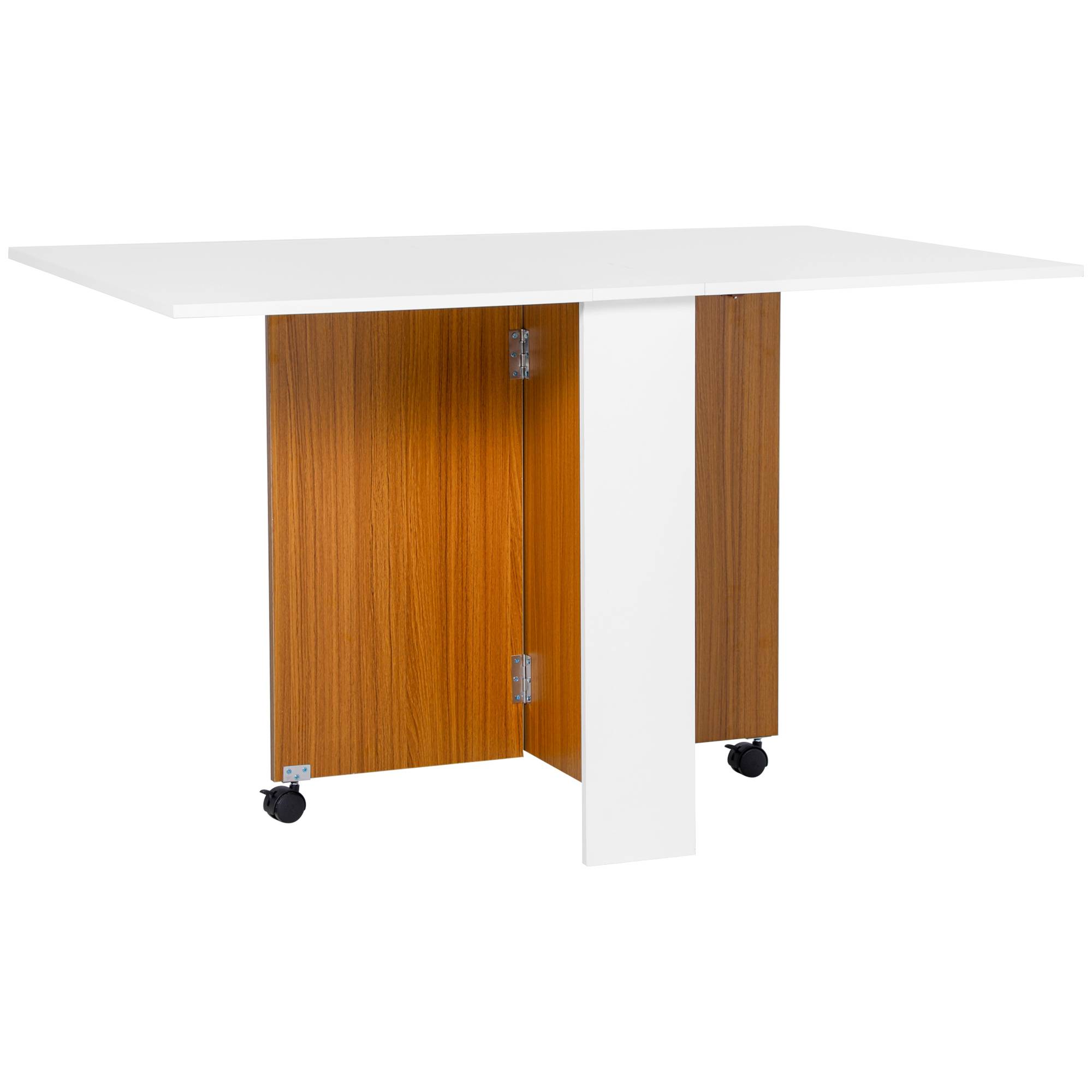 Table de salle à manger extensible, mobile, design moderne, 120 cm x 80 cm x 73 cm, teck et blanc - Image 2