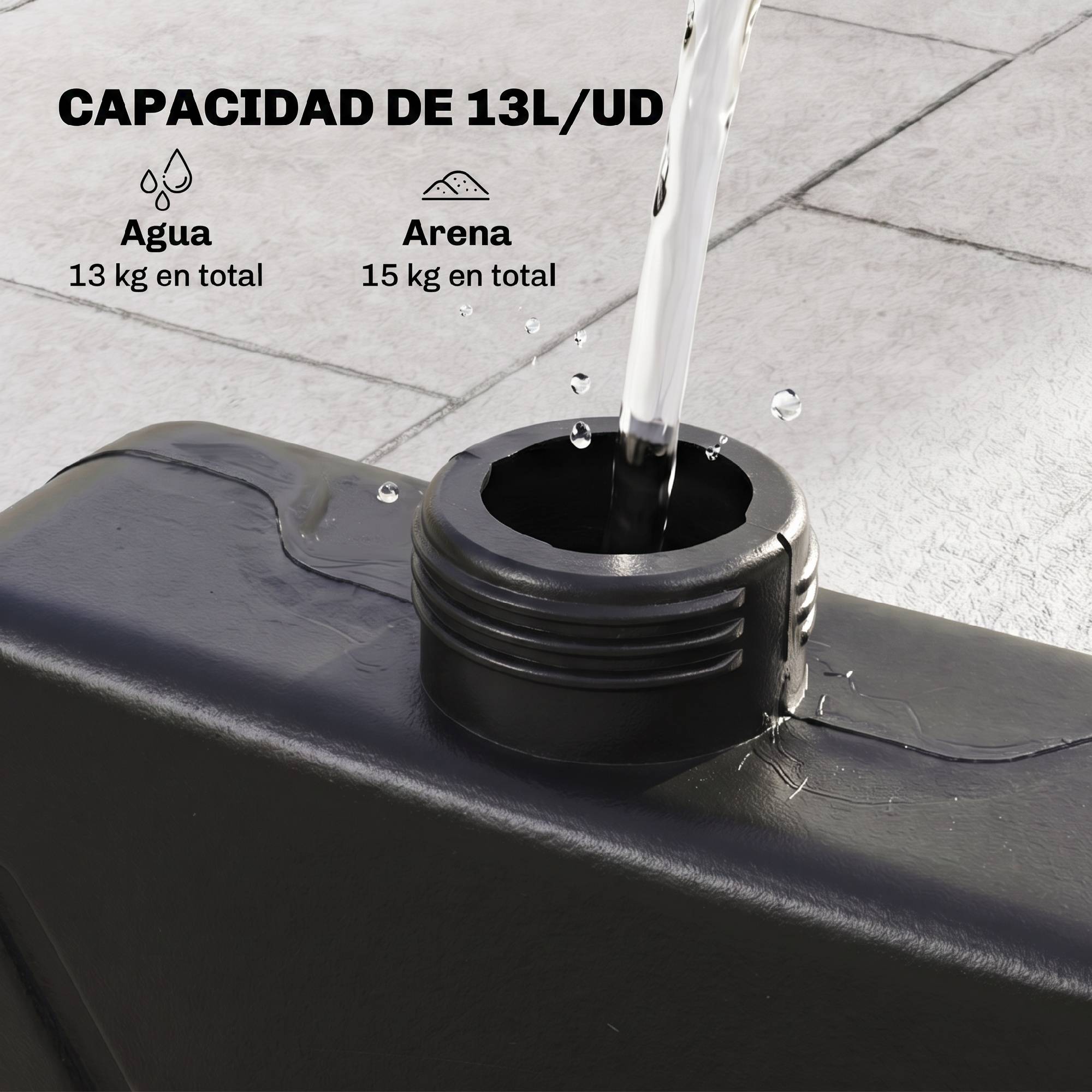 Poids base parasol 4 pieces remplissable eau 52 L sable 60 kg ou mixte 70 kg, base croix, noir - Image 7