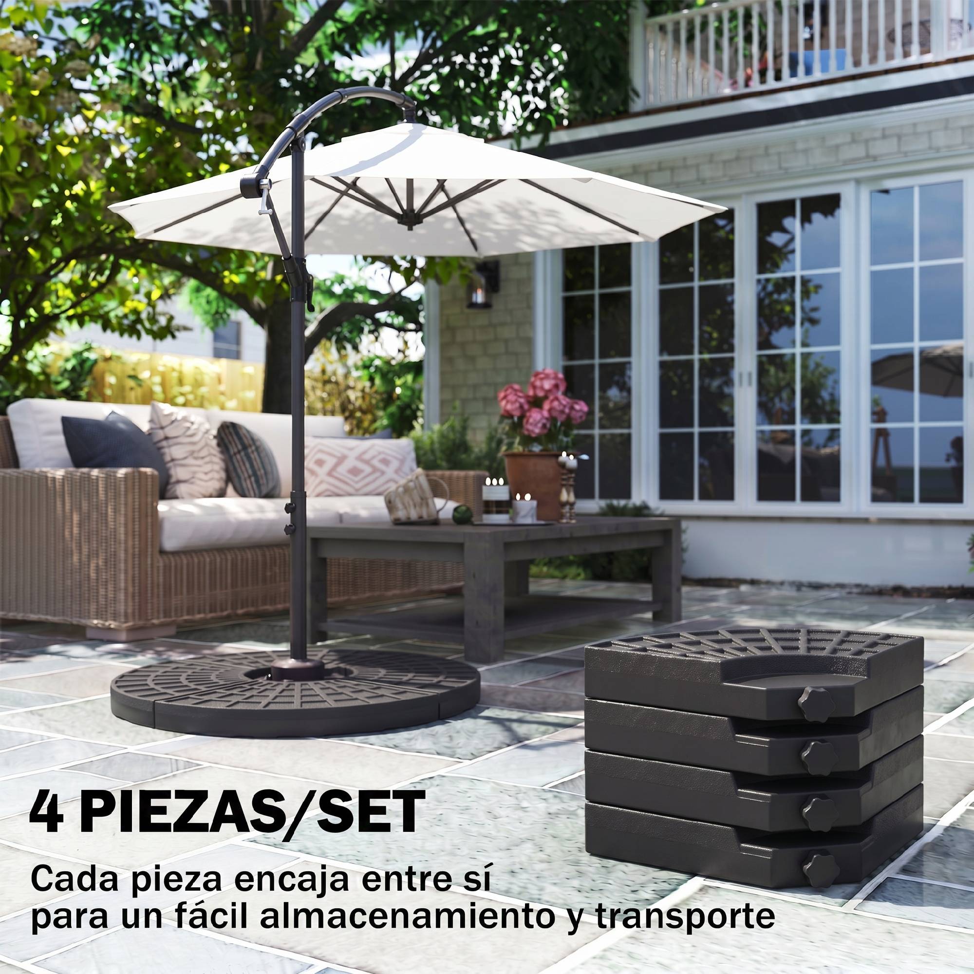 Poids base parasol 4 pieces remplissable eau 52 L sable 60 kg ou mixte 70 kg, base croix, noir - Image 6
