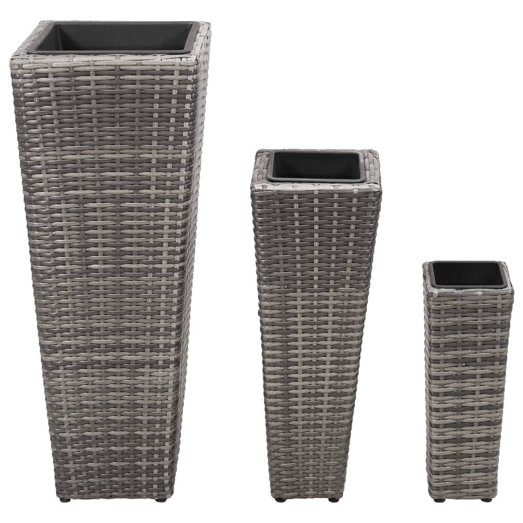 Jardinière | Lits surélevés de jardin 3 pcs Résine tressée Gris - Image 1
