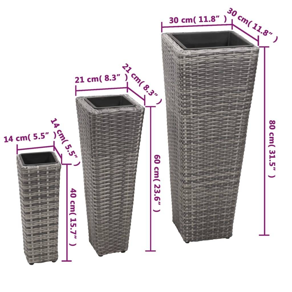 Jardinière | Lits surélevés de jardin 3 pcs Résine tressée Gris - Image 8