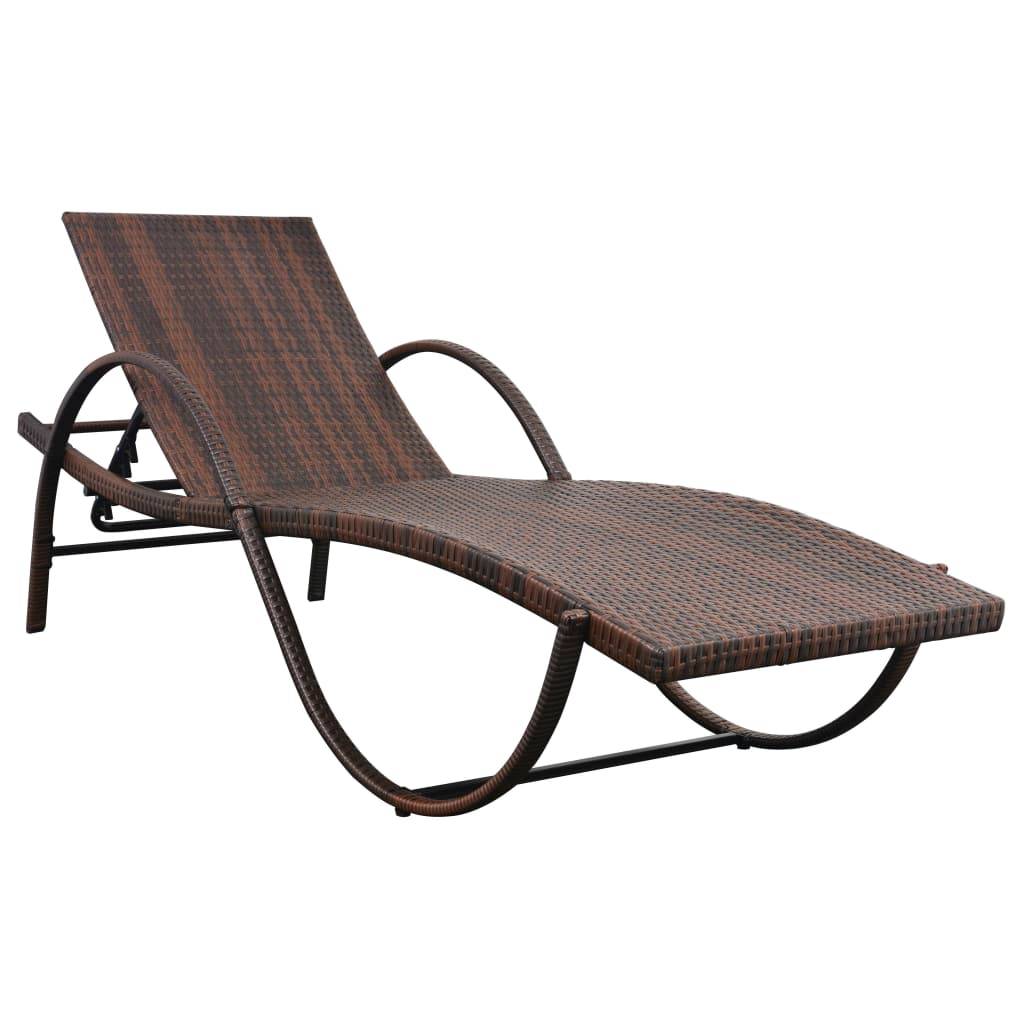 Helloshop26 - Transat chaise longue bain de soleil lit de jardin terrasse meuble d'extérieur avec coussin résine tressée marron - Imagen 2