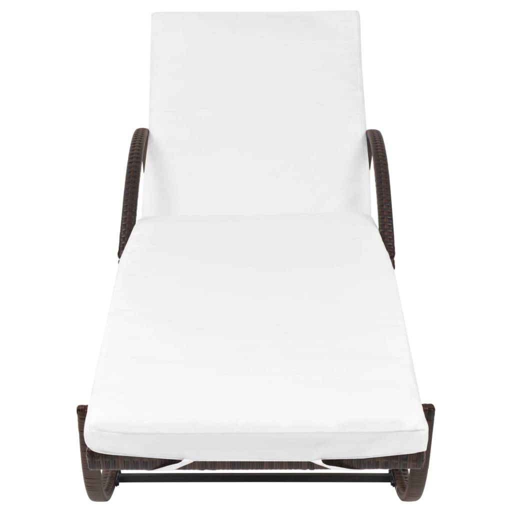 Helloshop26 - Transat chaise longue bain de soleil lit de jardin terrasse meuble d'extérieur avec coussin résine tressée marron - Imagen 3