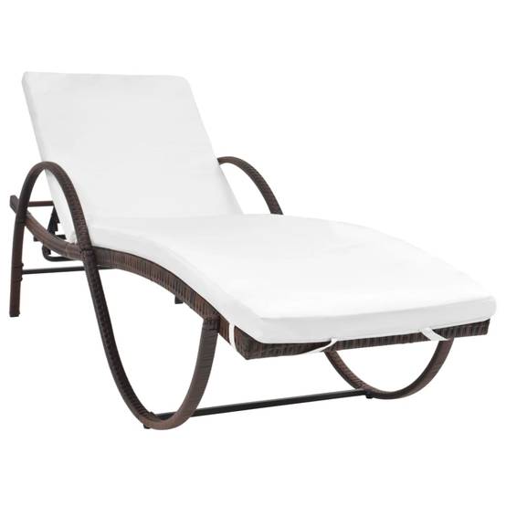 Helloshop26 - Transat chaise longue bain de soleil lit de jardin terrasse meuble d'extérieur avec coussin résine tressée marron - Imagen 1