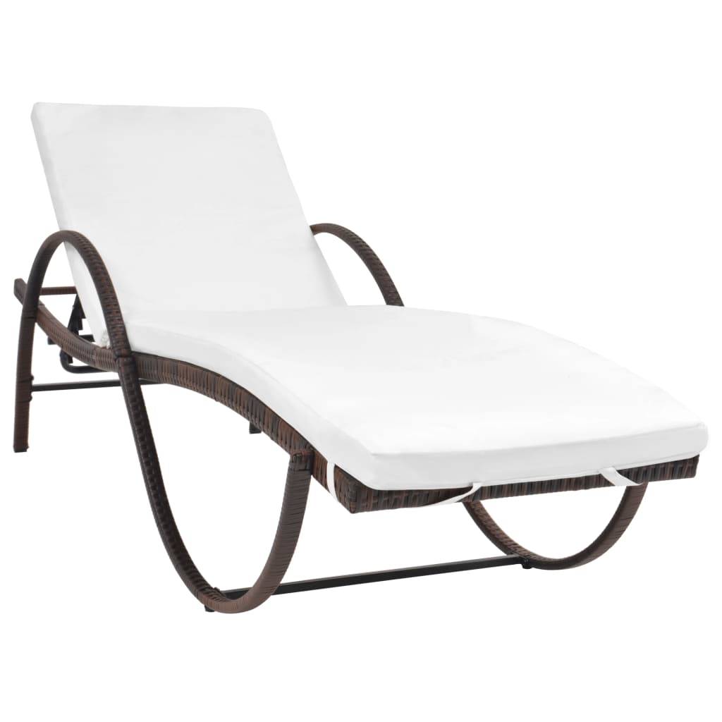 Helloshop26 - Transat chaise longue bain de soleil lit de jardin terrasse meuble d'extérieur avec coussin résine tressée marron - Imagen 1