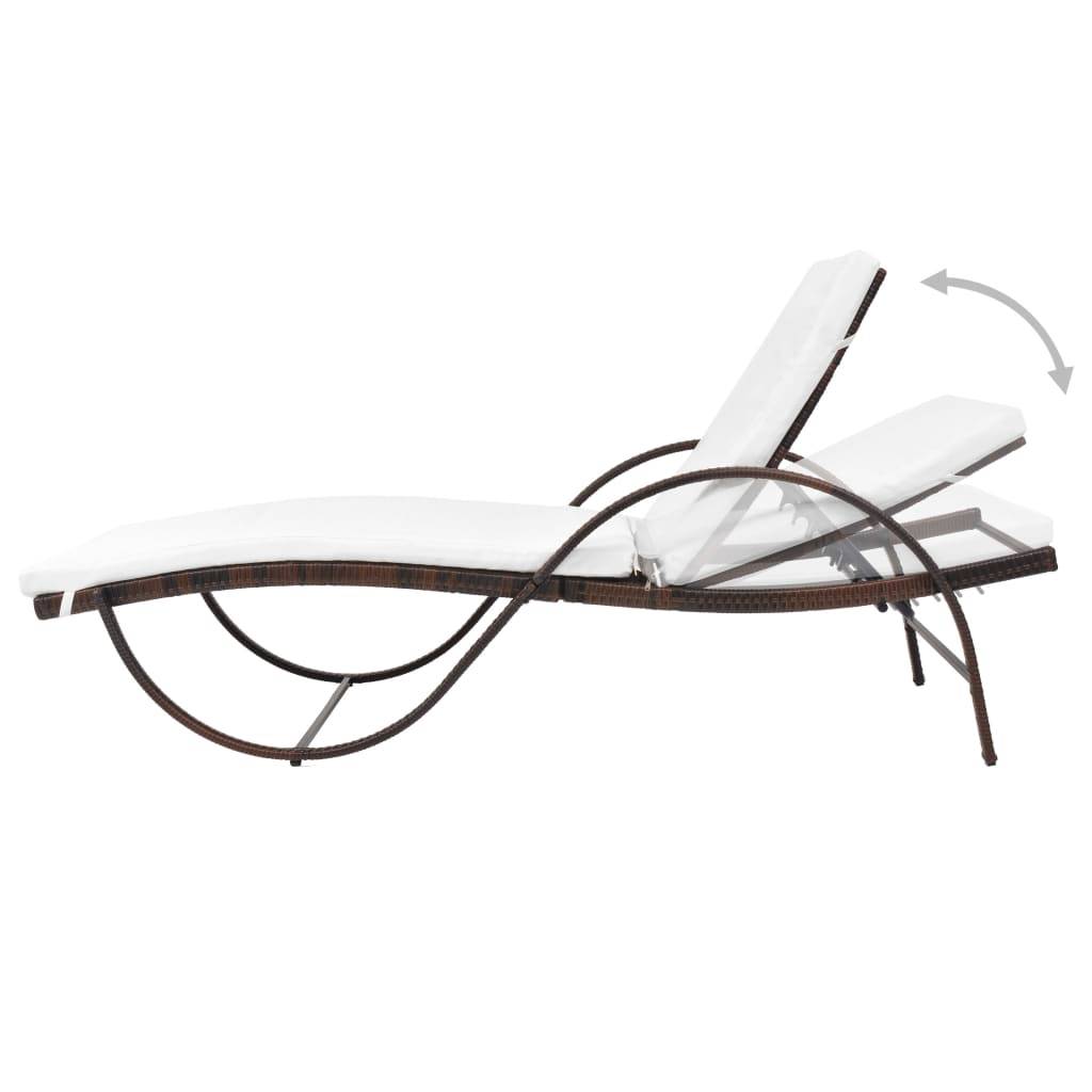 Helloshop26 - Transat chaise longue bain de soleil lit de jardin terrasse meuble d'extérieur avec coussin résine tressée marron - Imagen 4
