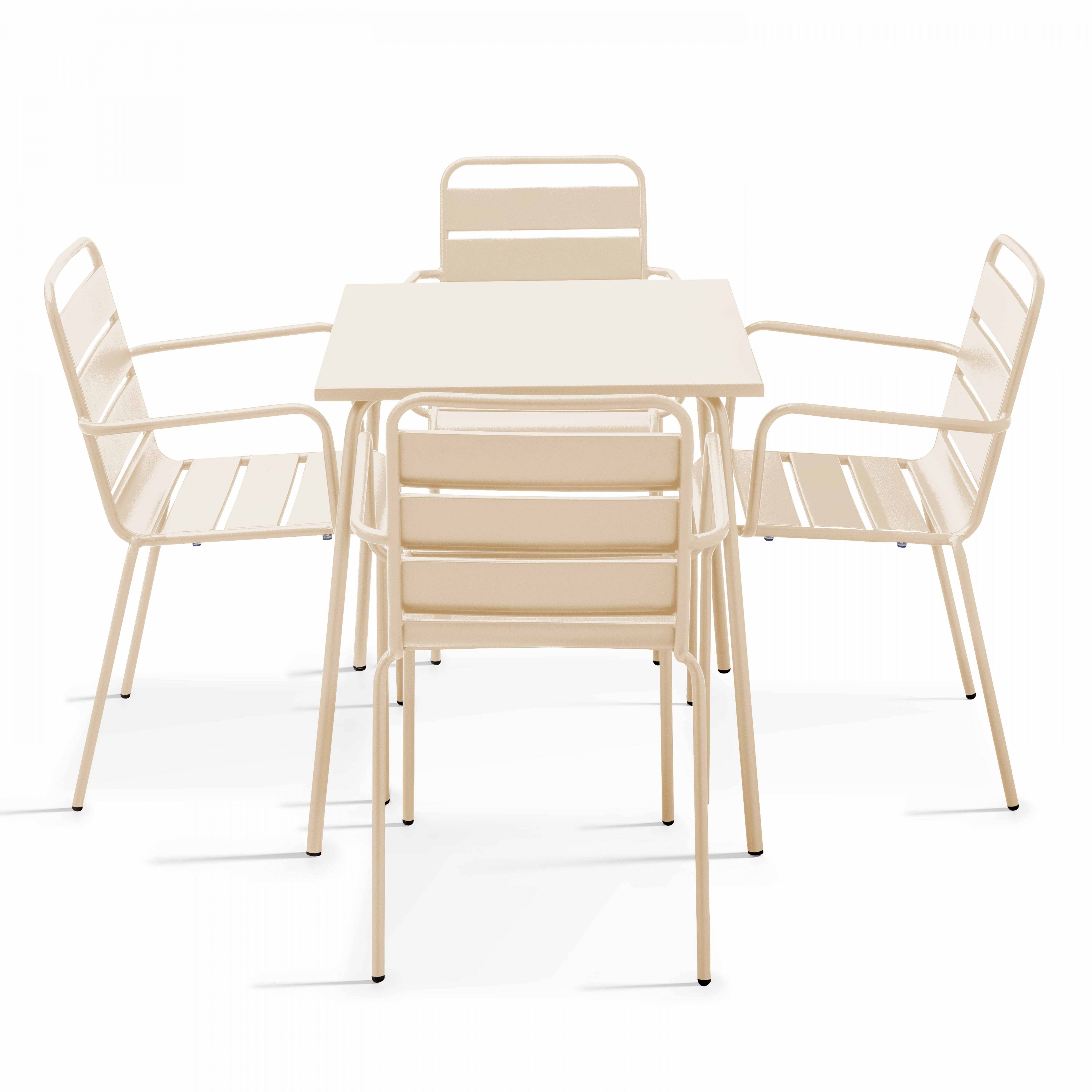 Oviala - Ensemble table de jardin carrée et 4 fauteuils acier ivoire Palavas - Oviala - Imagen 1