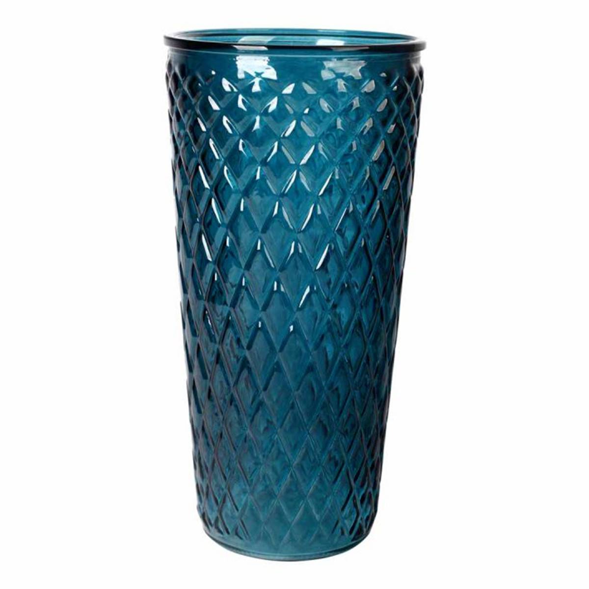 Vase Déco en Verre "Relief Losange" 23cm Bleu Indigo