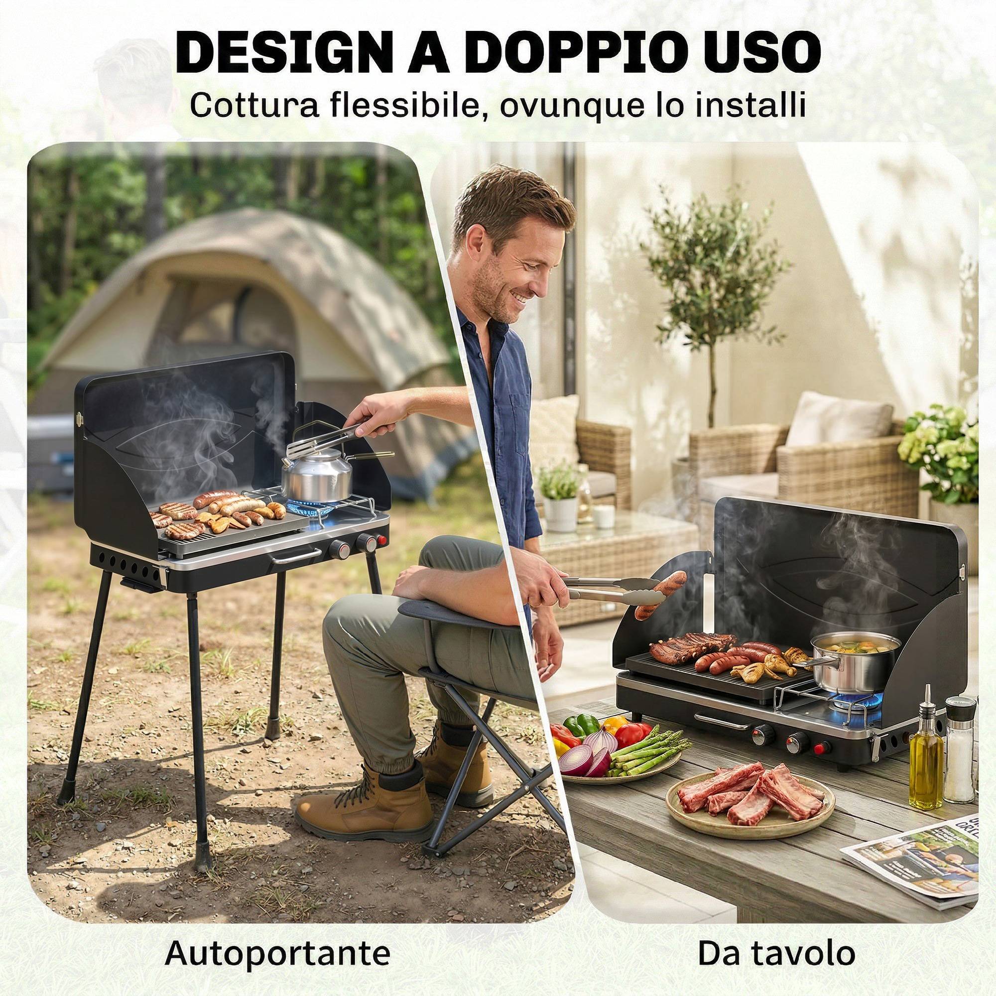 Barbecue portable 2 en 1 au propane avec grill et réchaud, 7 kW, noir - Image 7