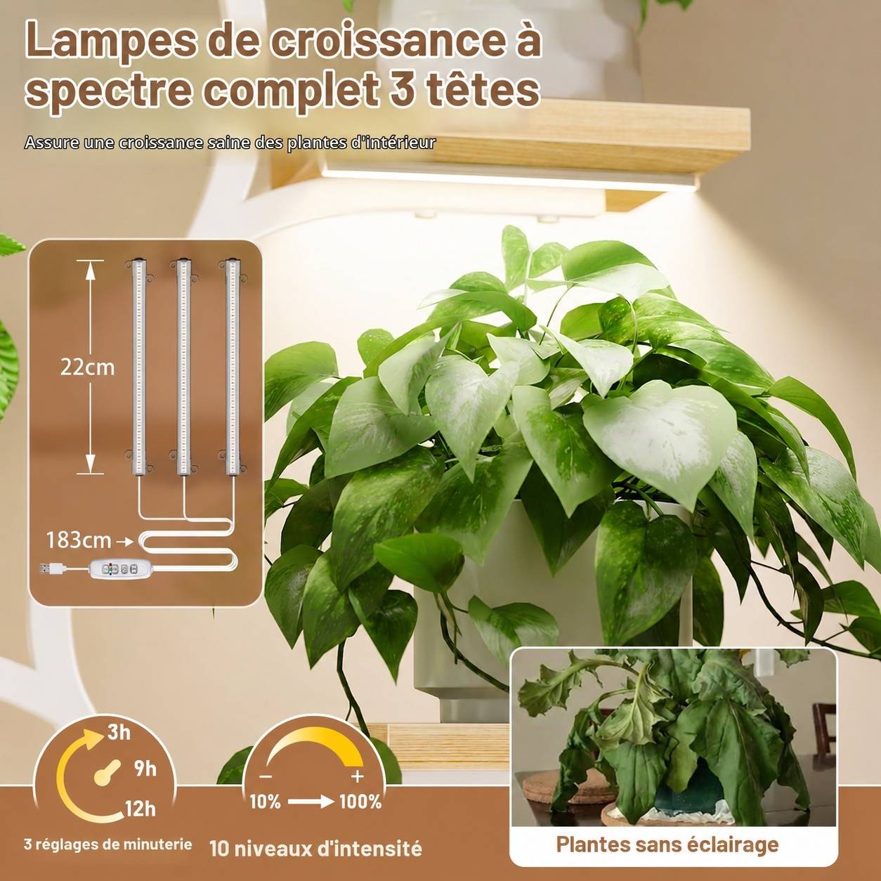 Étagère à Plantes 8 Niveaux avec Lampe de Culture Full Spectrum Stable Économe d'Espace Blanc - Image 6