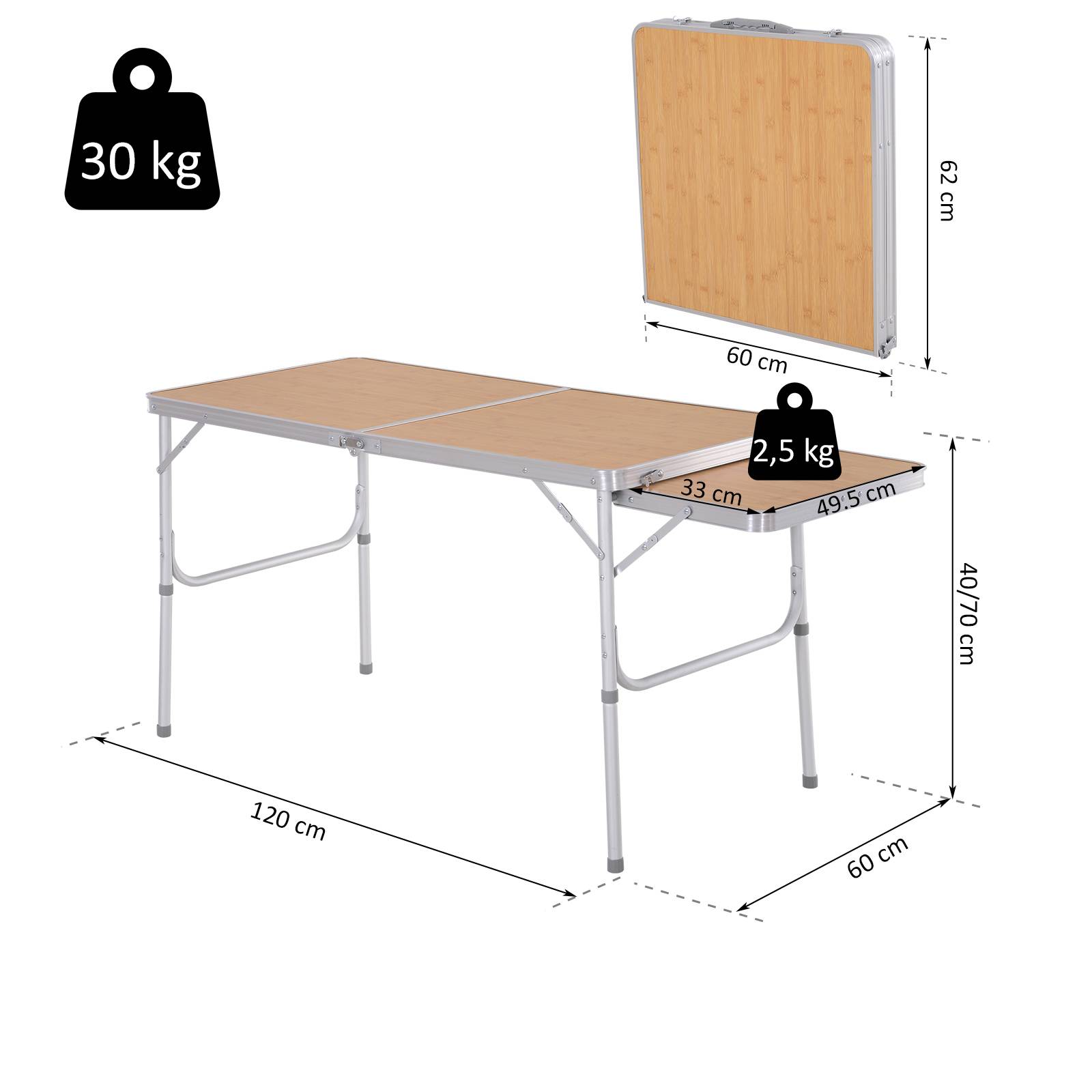 ComfortXL - Table de camping pliante aluminium pour pique-nique avec rallonge rabattable 153 x 60 cm - ComfortXL Outdoor Living - Image 4