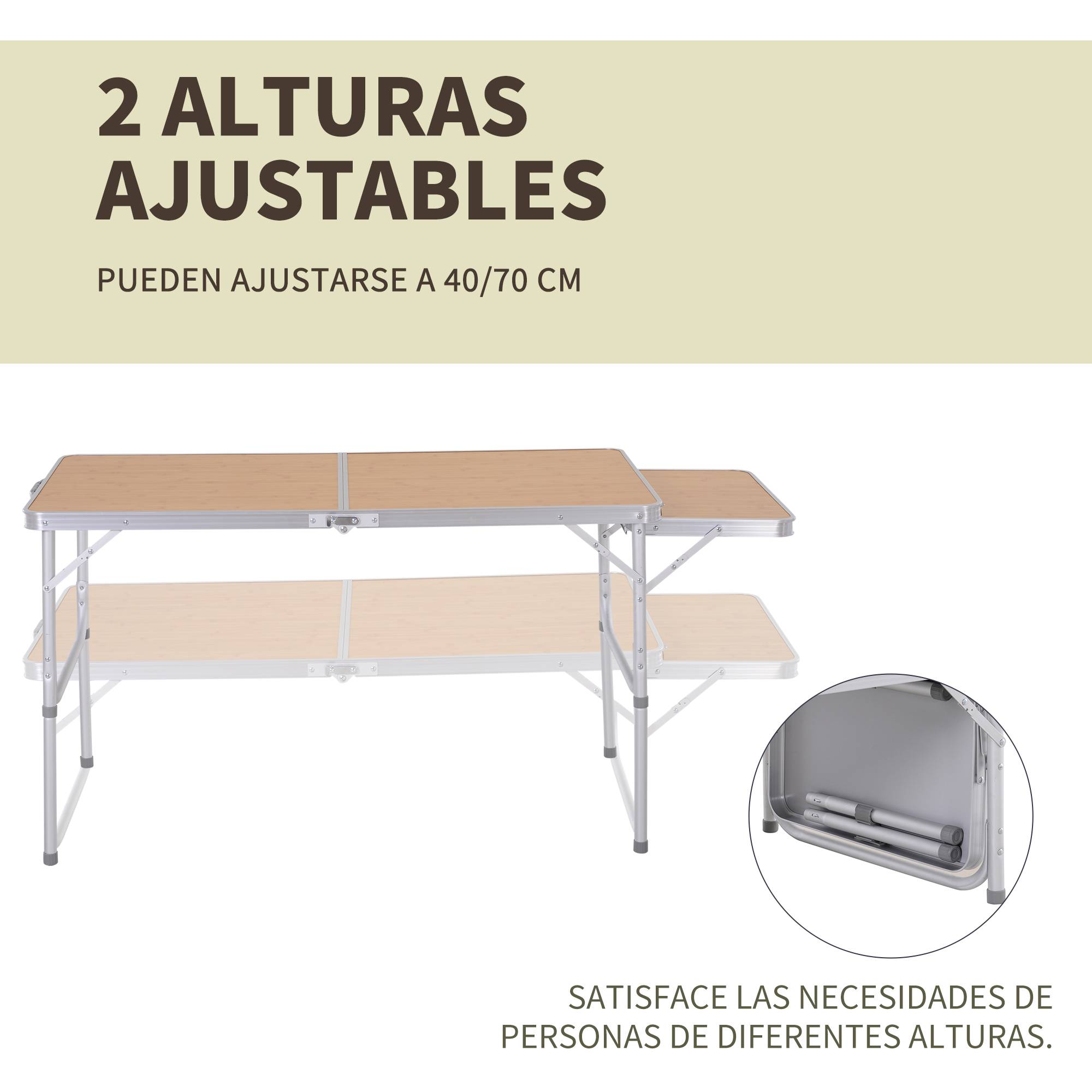 ComfortXL - Table de camping pliante aluminium pour pique-nique avec rallonge rabattable 153 x 60 cm - ComfortXL Outdoor Living - Image 6