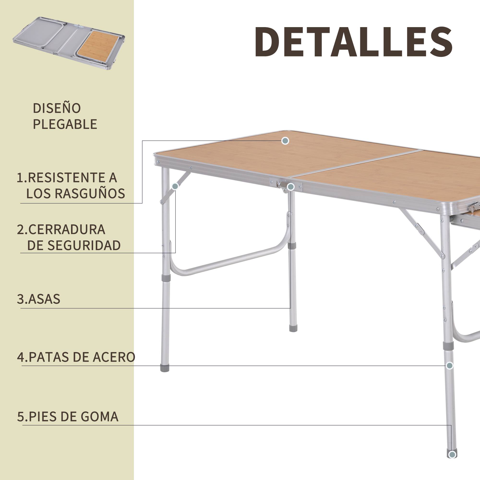 ComfortXL - Table de camping pliante aluminium pour pique-nique avec rallonge rabattable 153 x 60 cm - ComfortXL Outdoor Living - Image 8