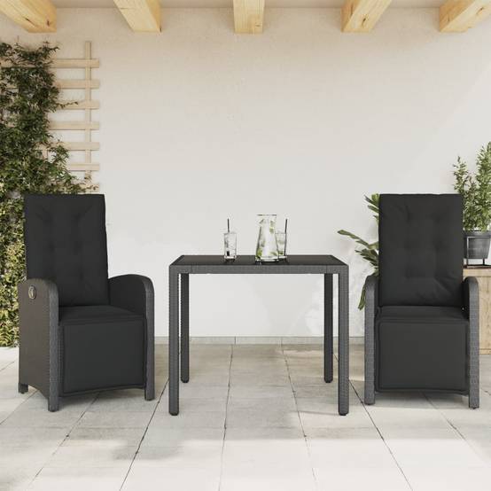 Vidaxl - Ensemble de bistro 3 pcs avec coussins noir résine tressée vidaXL 3212456 - Image 1