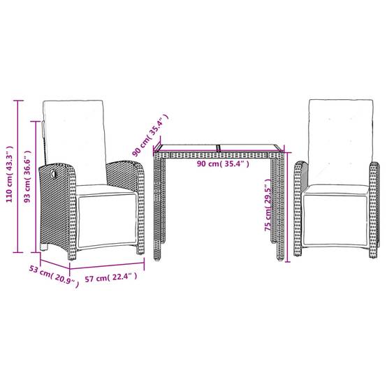Vidaxl - Ensemble de bistro 3 pcs avec coussins noir résine tressée vidaXL 3212456 - Image 3