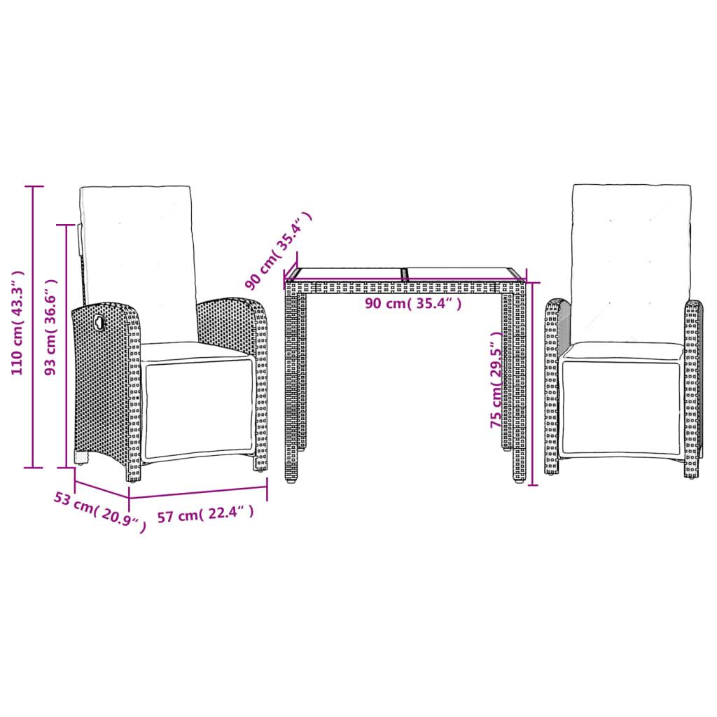 Vidaxl - Ensemble de bistro 3 pcs avec coussins noir résine tressée vidaXL 3212456 - Image 3