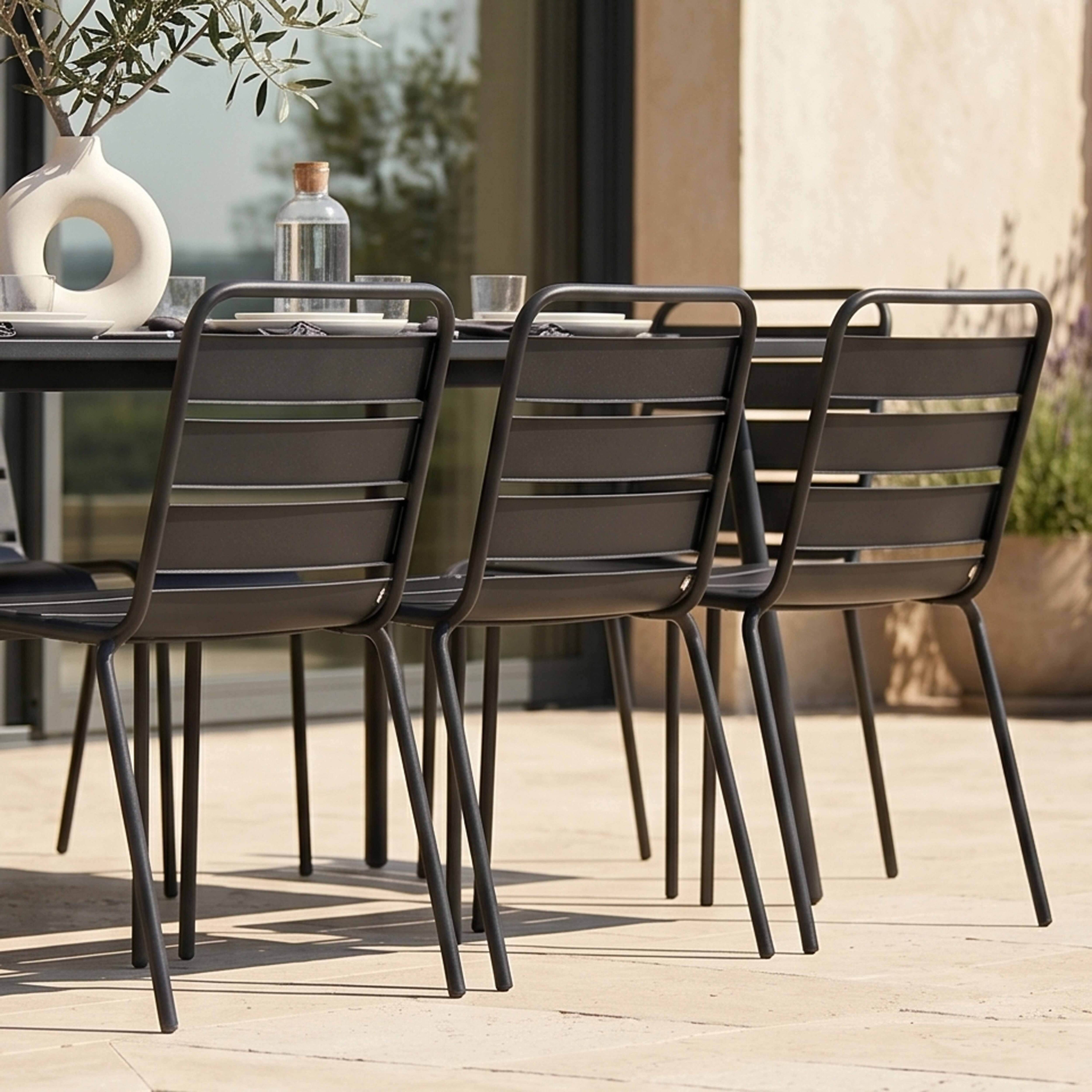 Oviala - Ensemble table de jardin et 8 chaises en métal gris Palavas - Oviala - Imagen 4