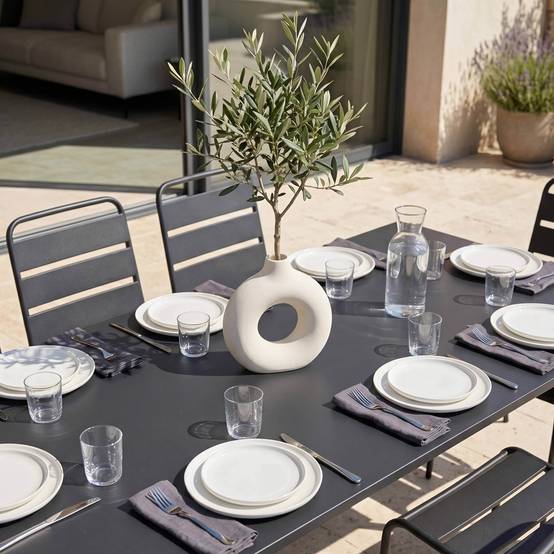 Oviala - Ensemble table de jardin et 8 chaises en métal gris Palavas - Oviala - Imagen 3
