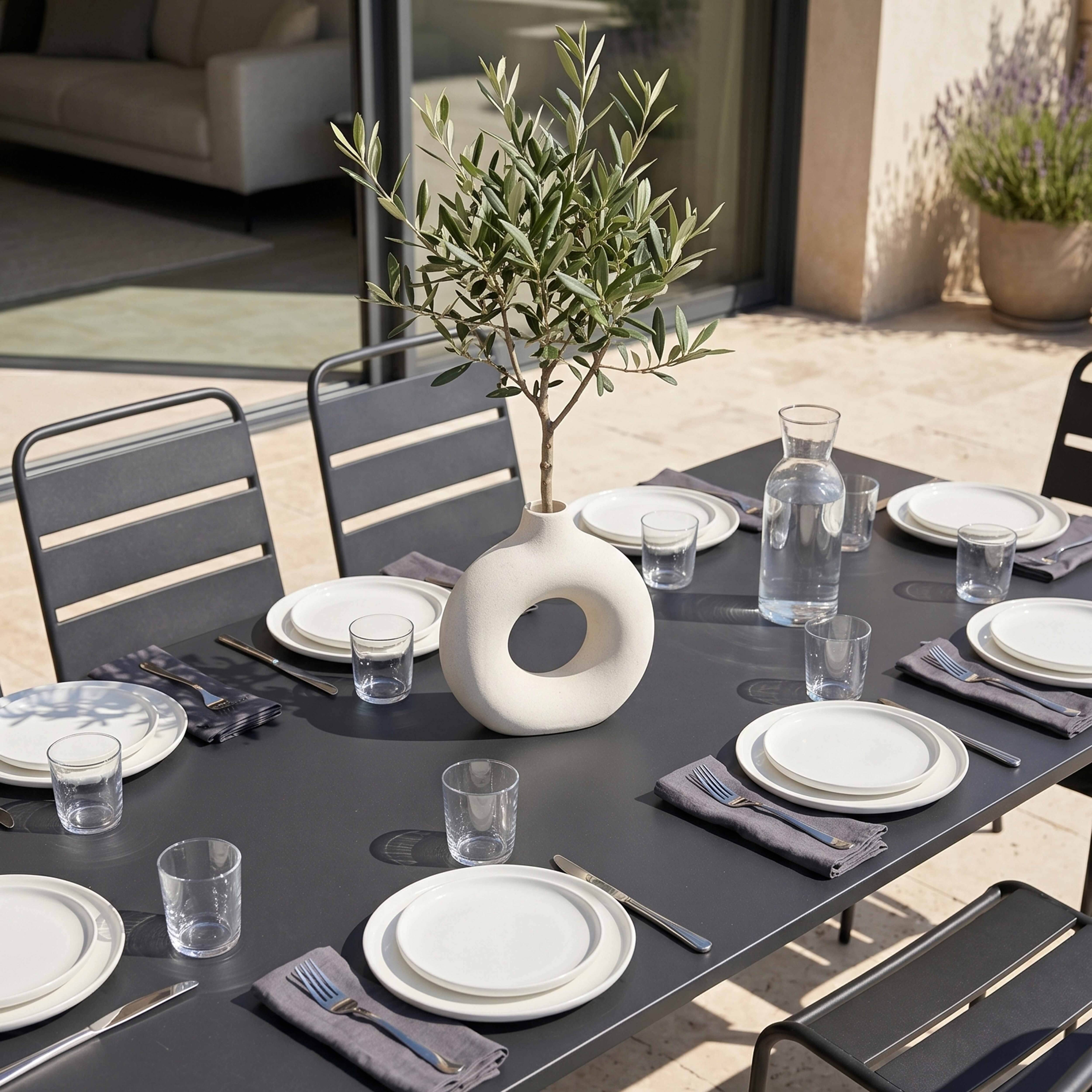 Oviala - Ensemble table de jardin et 8 chaises en métal gris Palavas - Oviala - Imagen 3